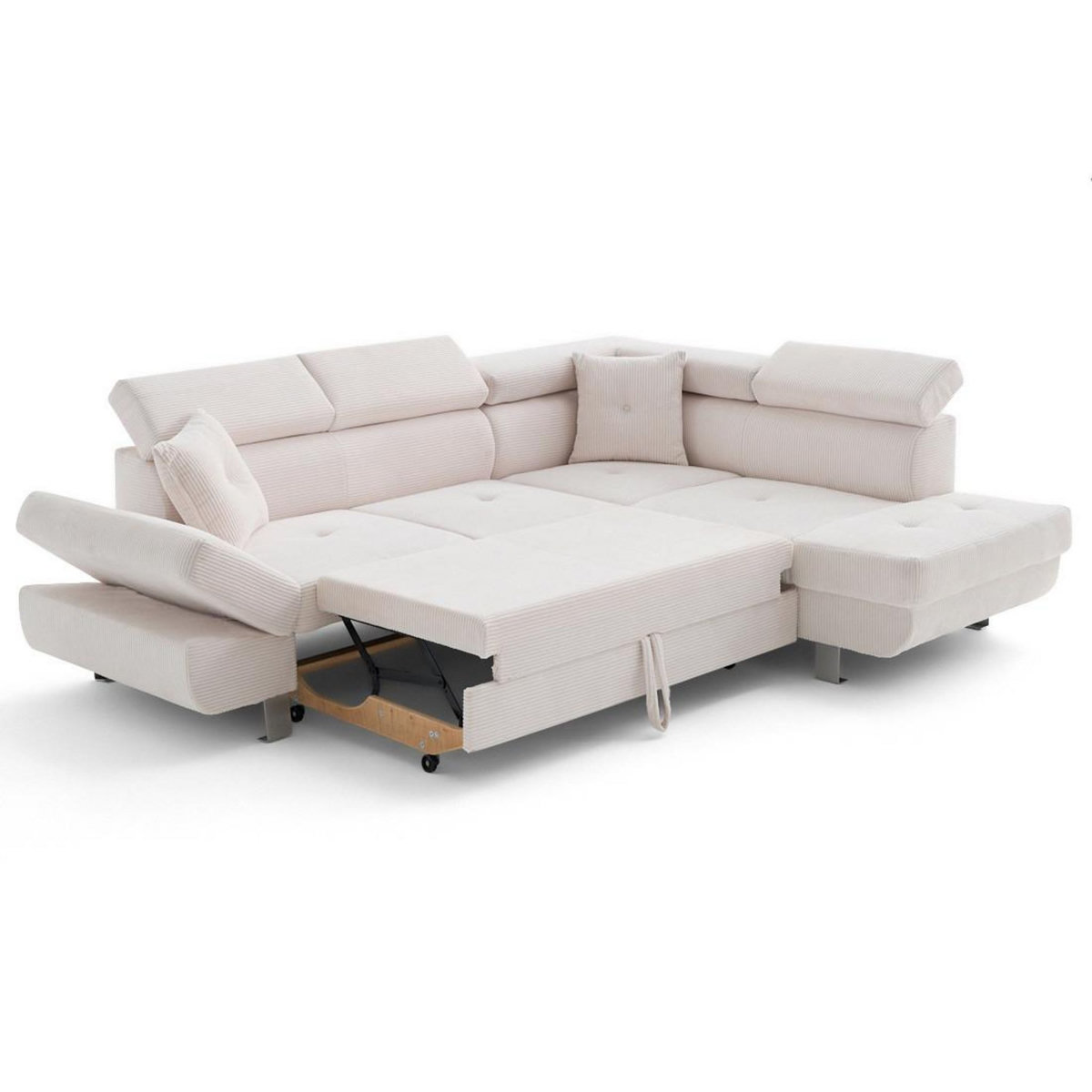 BEST MOBILIER Lisbona - canapé d'angle droit 5 places convertible avec têtières en velours côtelé