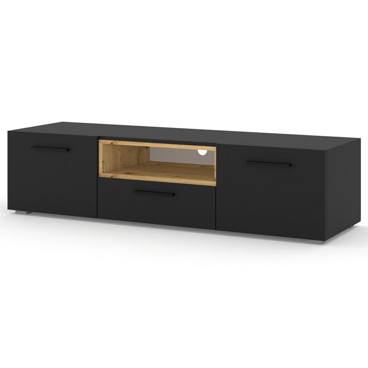 BEST MOBILIER Leolio - meuble tv - noir et effet bois - 151 cm