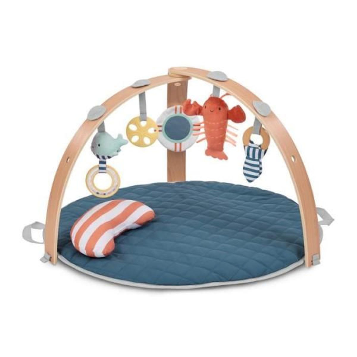 MARKET24 INGENUITY Tapis d'éveil réversible bébé évolutif - Marin - pliable, arche de jeu en bois amovible, 5 jouets, miroir, coussi