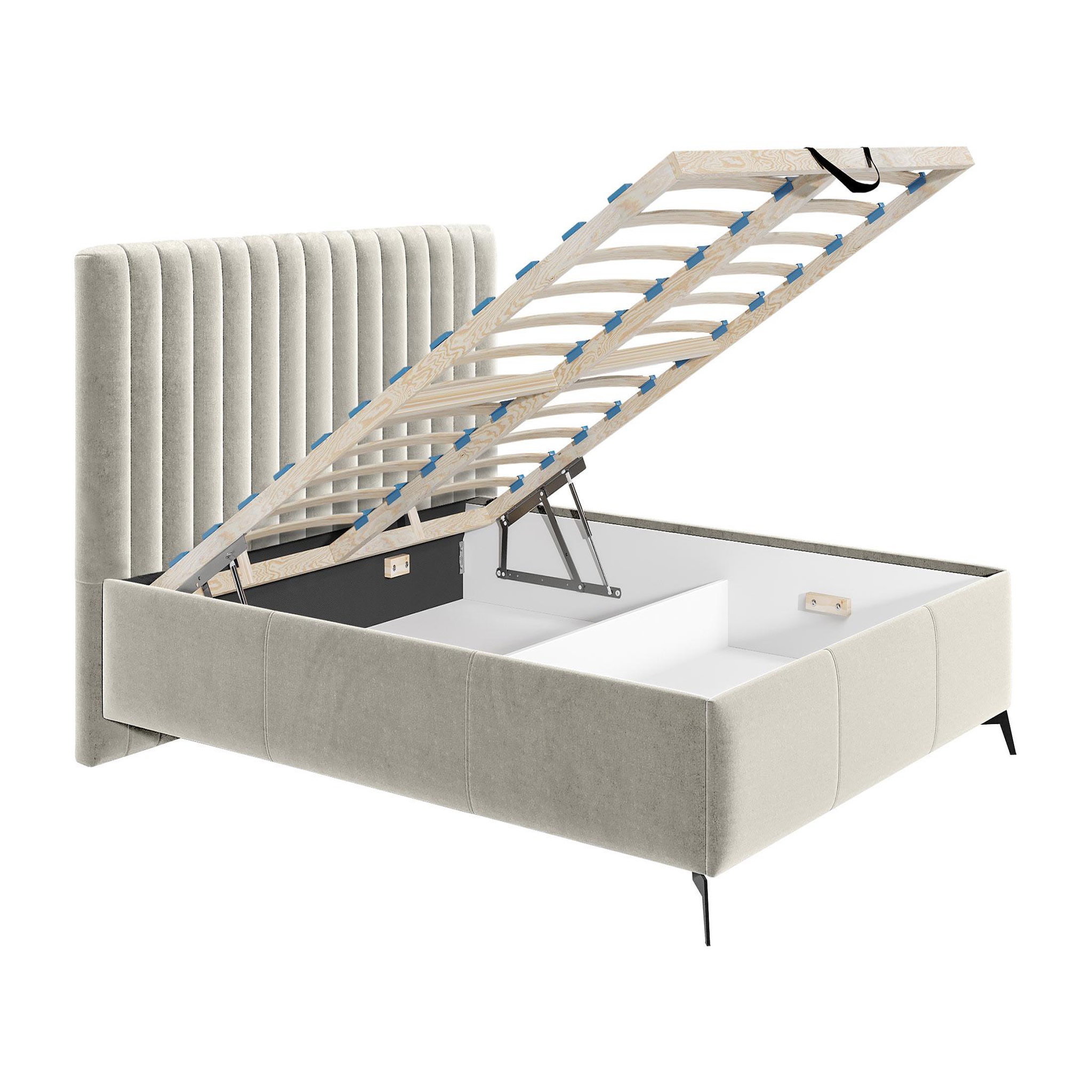 Voir la diapositive 2 : BEST MOBILIER Mendoza - lit coffre - 160x200 - sommier inclus - en velours