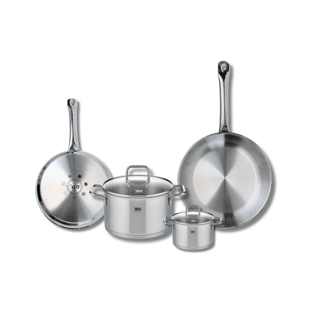 ELO Set de 2 Poêles de cuisson 24 et 28 cm et 2 faitouts 12 et 20 cm Elo Profi Citrin