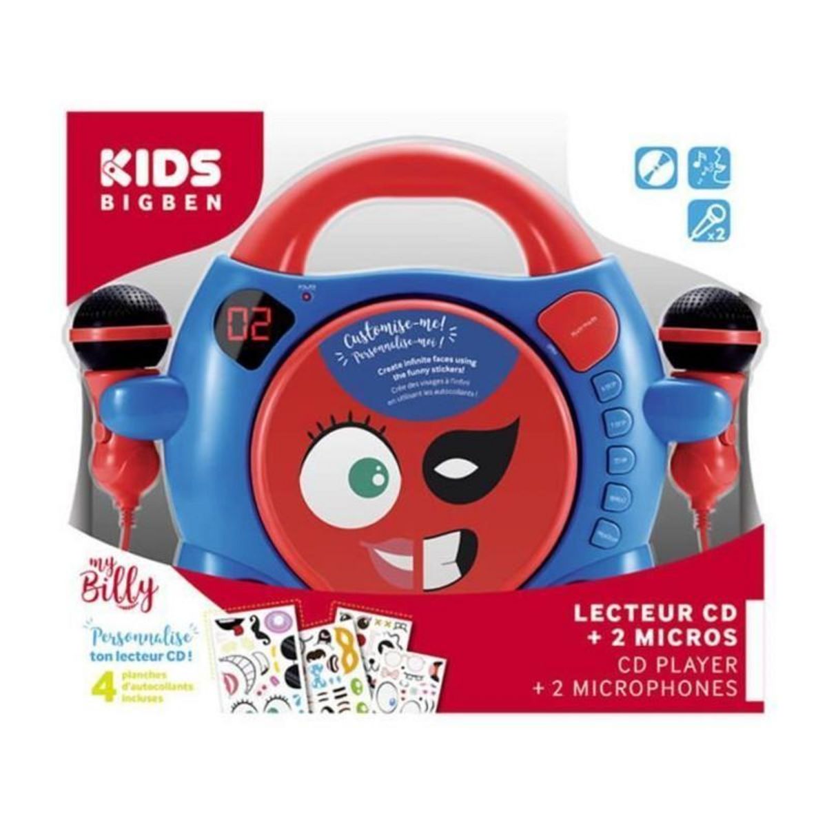 Bigben KIDS BIGBEN CD59BOYSSTICK Lecteur CD My Billy  + 2 micros - 4 pages dautocollants - Bleu et Rouge
