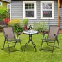 OUTSUNNY Ensemble de jardin 3 pièces 2 chaises inclinables multi-positions pliables + table ronde verre trempé métal époxy textilène chocolat