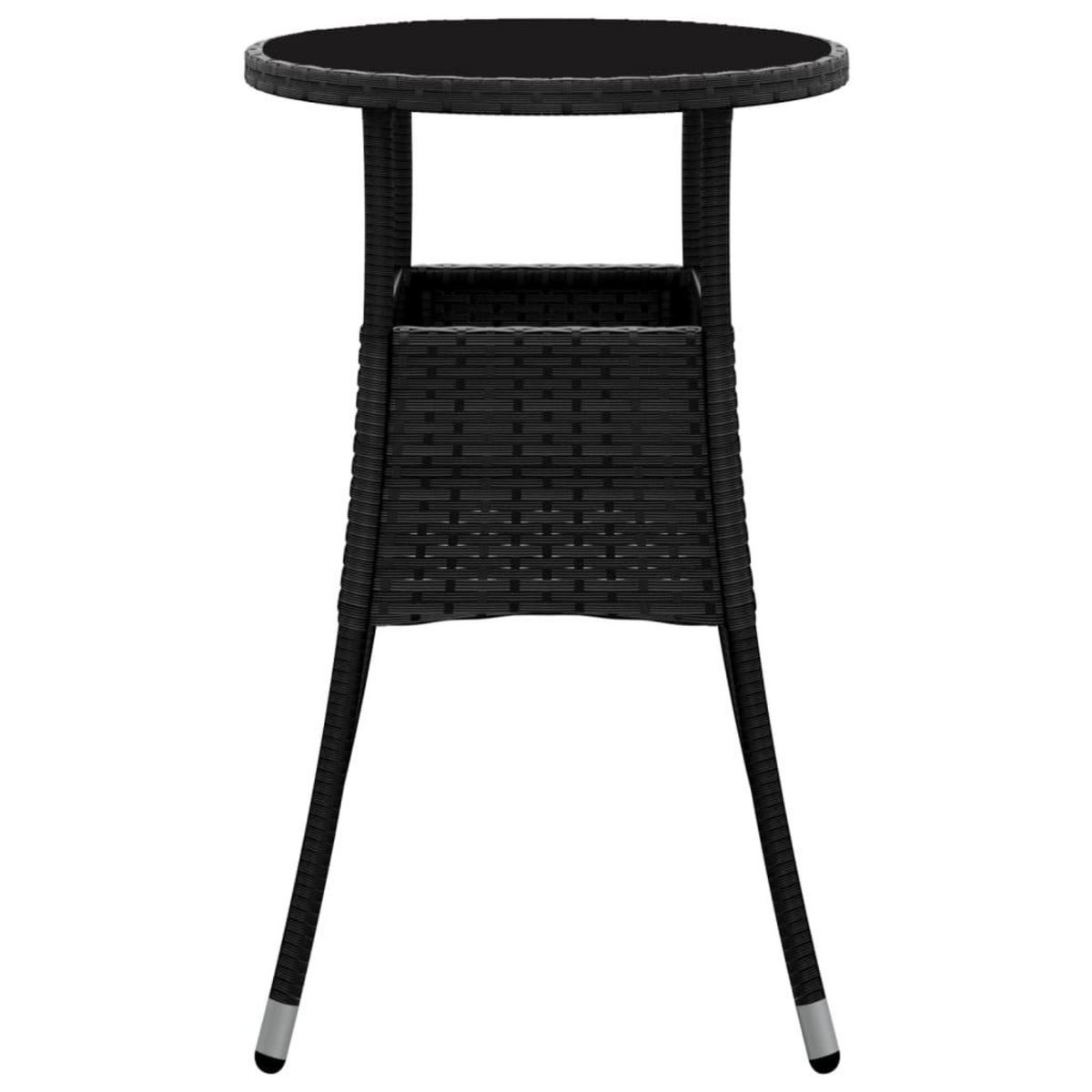 VIDAXL Table de jardin Ø60x75 cm Verre trempe/resine tressee Noir