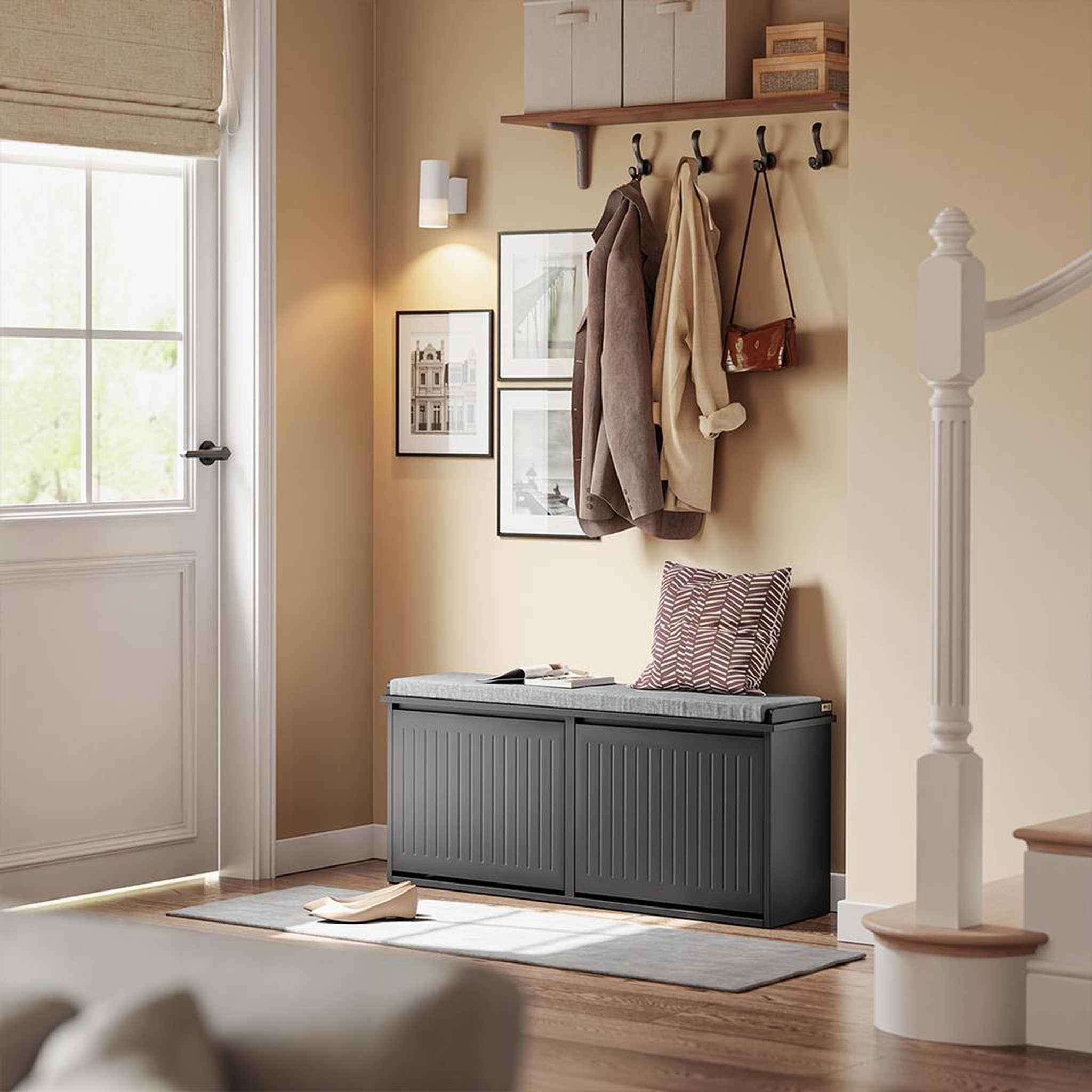 Voir la diapositive 5 : SOBUY SoBuy - Banc de rangement à chaussures avec deux portes - Moderne - FSR98-XL