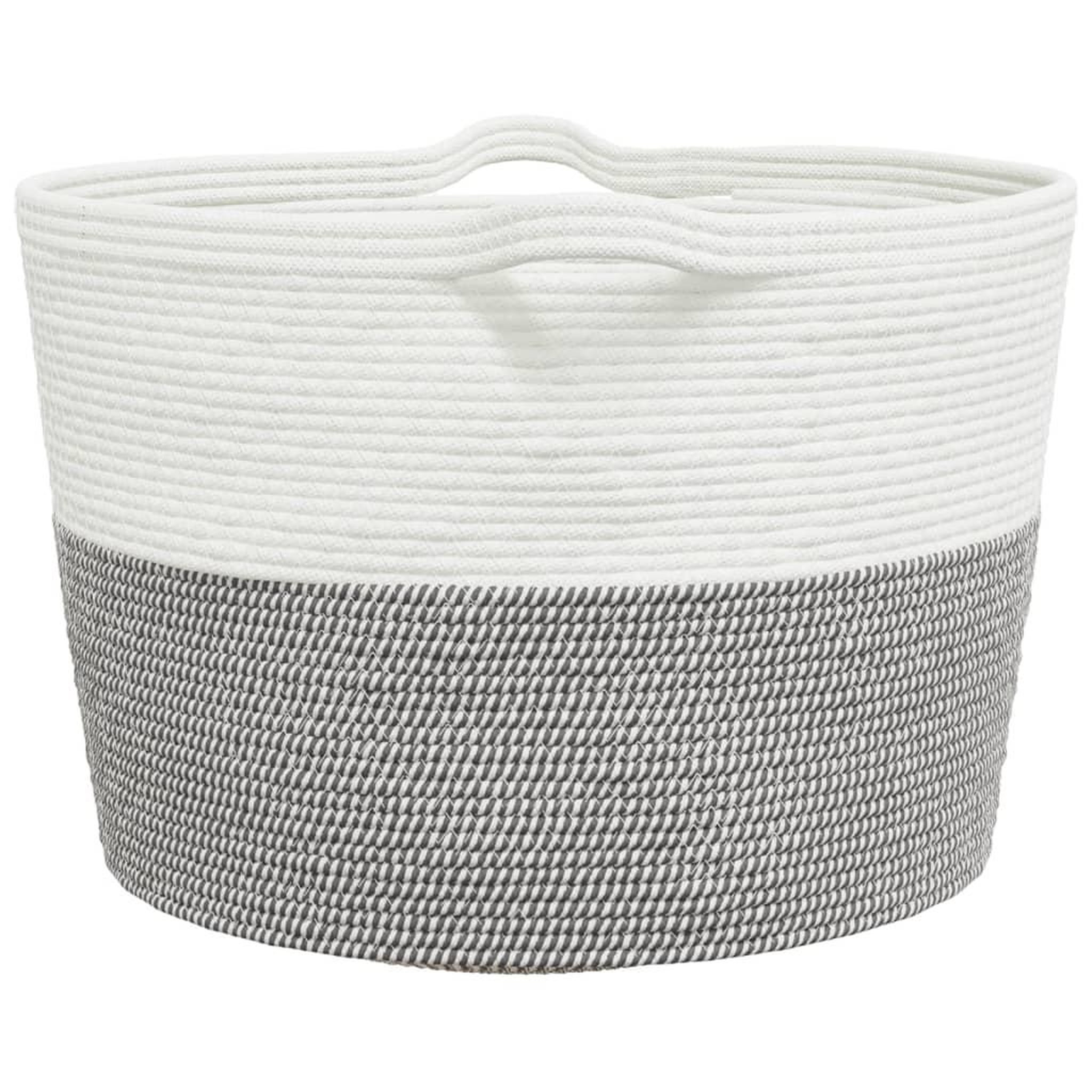 Voir la diapositive 5 : VIDAXL Panier a linge gris et blanc Ø60x36 cm coton