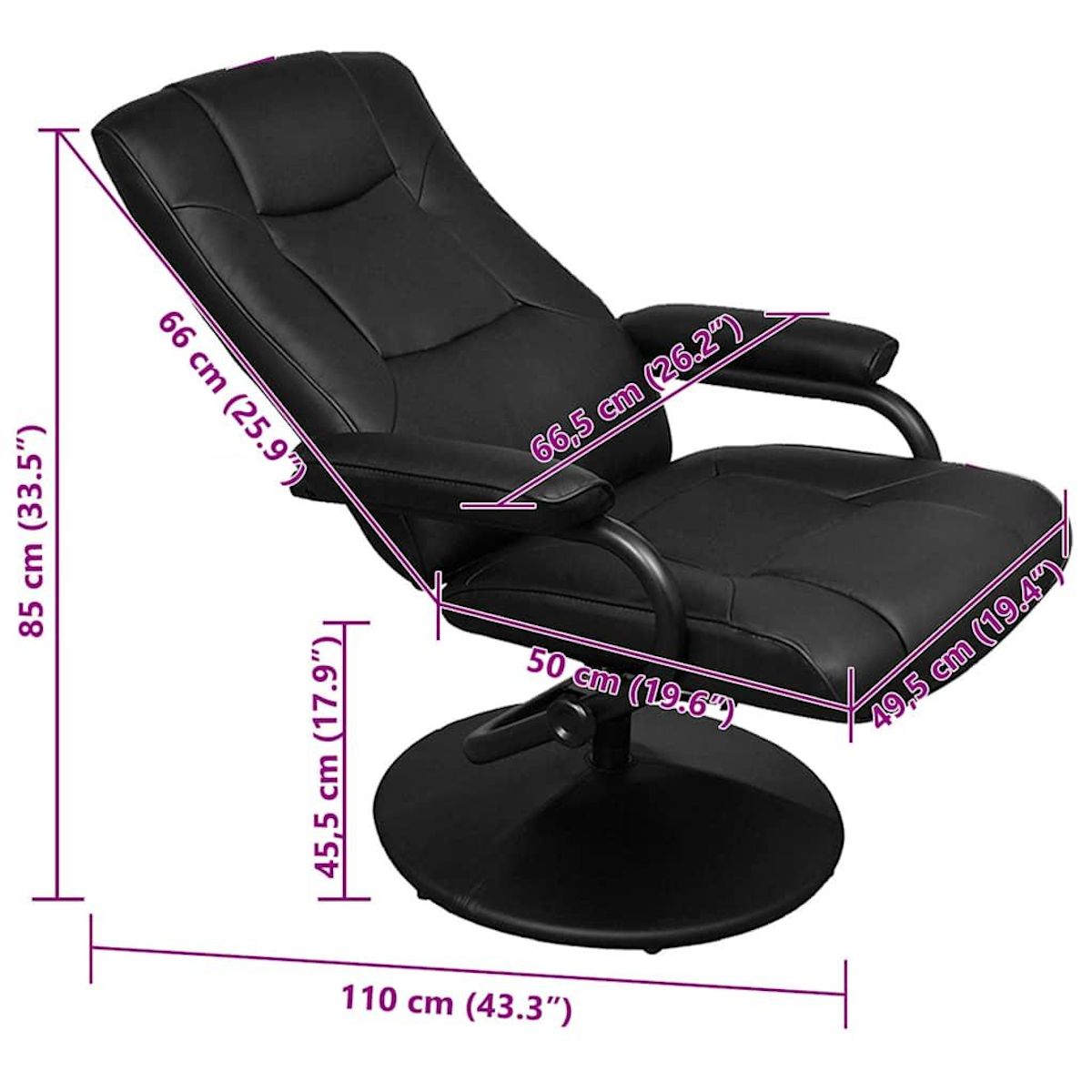 VIDAXL Fauteuil TV avec repose-pied Noir Similicuir