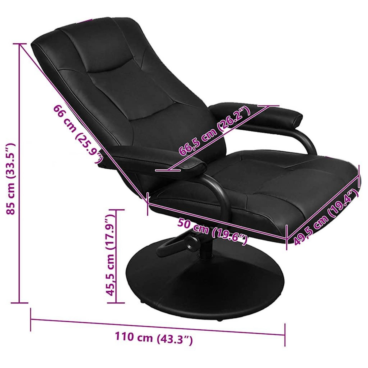 VIDAXL Fauteuil TV avec repose-pied Noir Similicuir