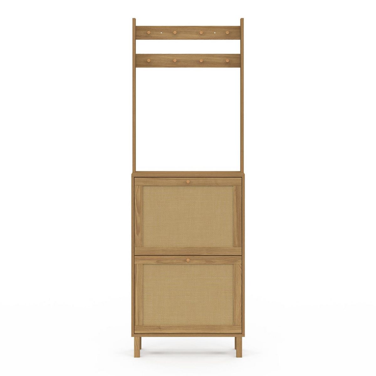 ID MARKET Vestiaire d'entrée HANAE meuble chaussures 2 portes effet naturel cannage