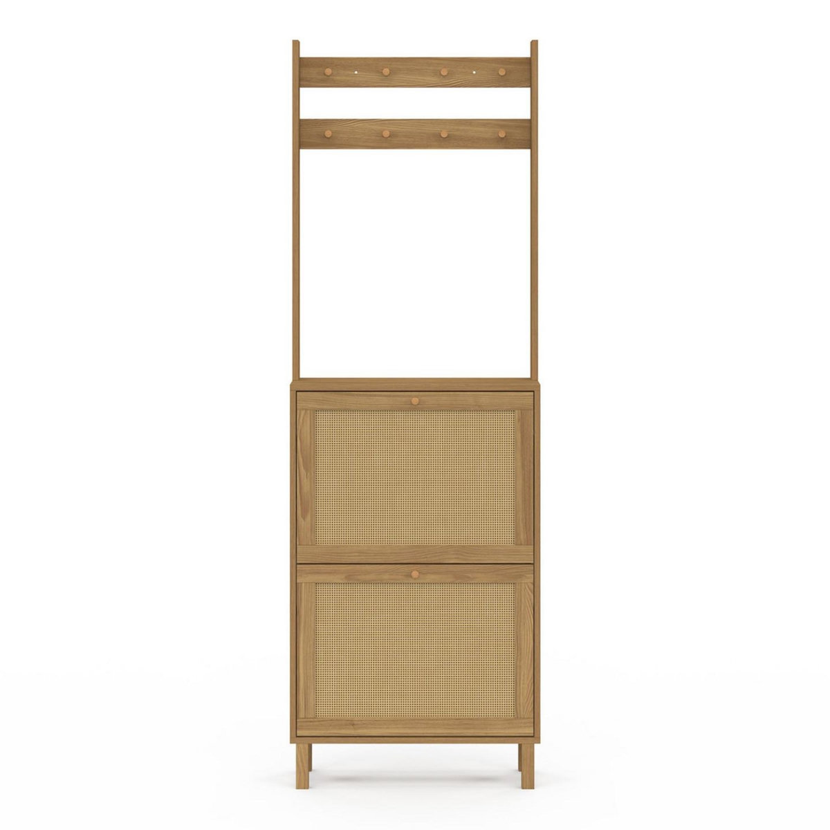 ID MARKET Vestiaire d'entrée HANAE meuble chaussures 2 portes effet naturel cannage