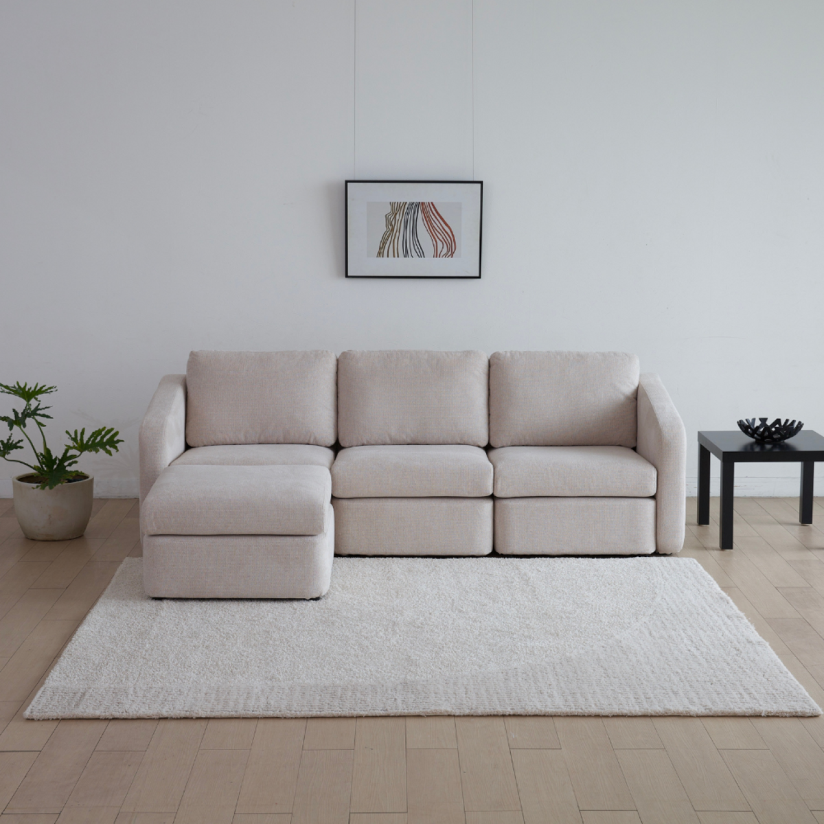 CONCEPT USINE Canapé modulable 3 places beige avec pouf KONEKT