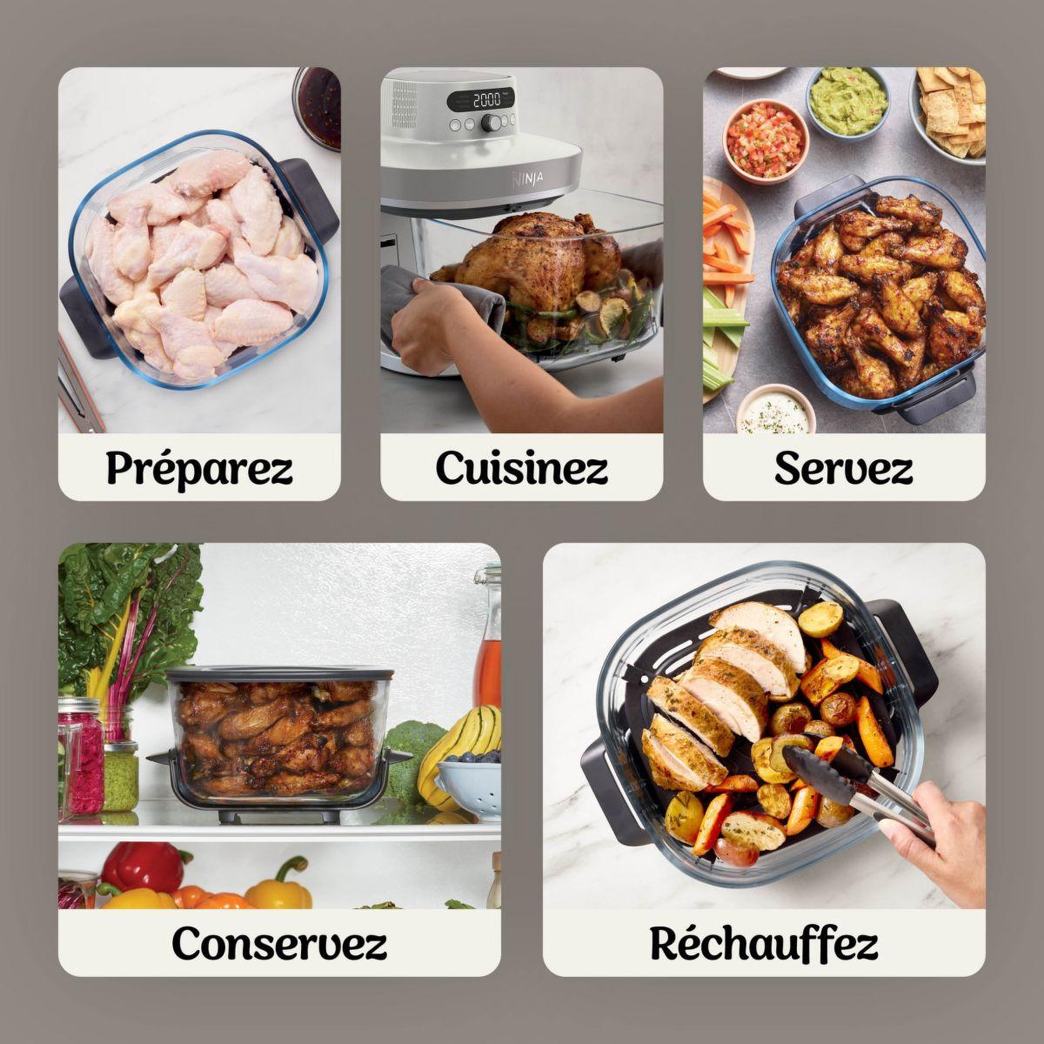 Voir la diapositive 5 : NINJA Friteuse sans huile CRISPi PRO 7-en1, 2 récipients en verre de 5.7 et 2.3L,  AS101EULG beige