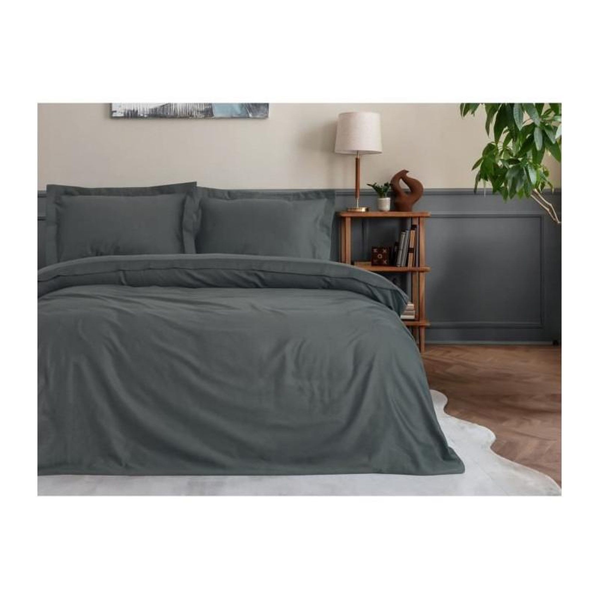 Voir la diapositive 3 : GENERIQUE Parure de lit - 129CTN63974 - 1 housse de couette 220 x 240 cm + 2 taies d'oreiller 60 x 60 cm - Satiné 100% coton - Anthracite