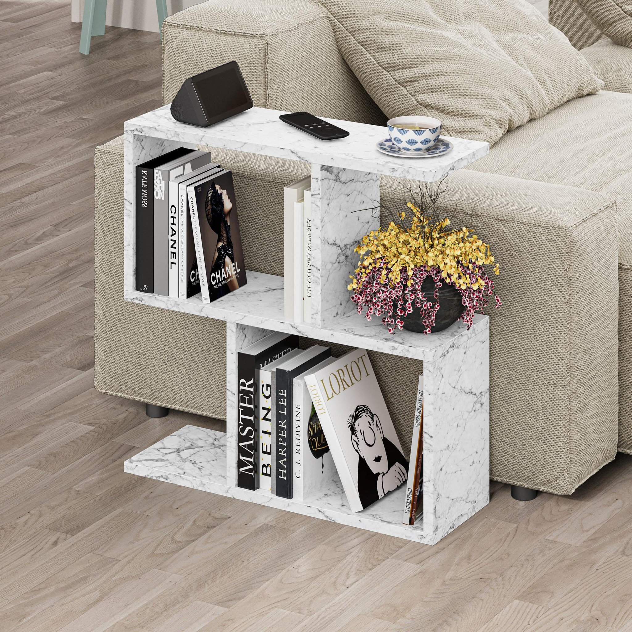 Voir la diapositive 2 : Habitat et Jardin Table d'appoint en bois  Homemania  - 60 x 20 x 60 cm - Blanc marbré