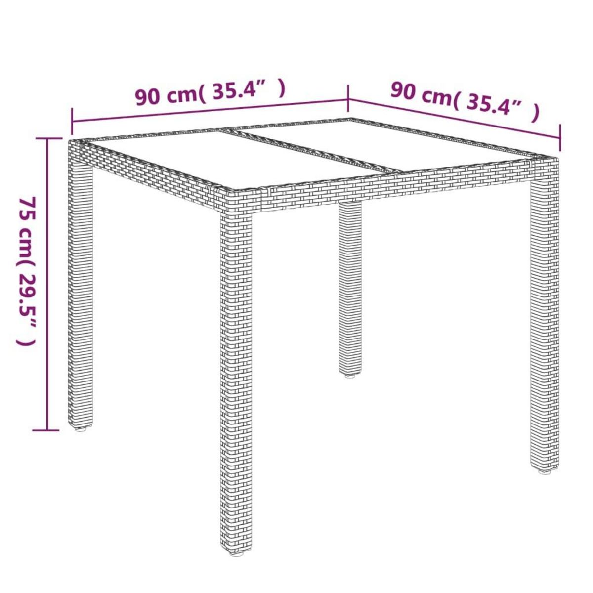 VIDAXL Table de jardin dessus en verre Gris 90x90x75 cm Resine tressee