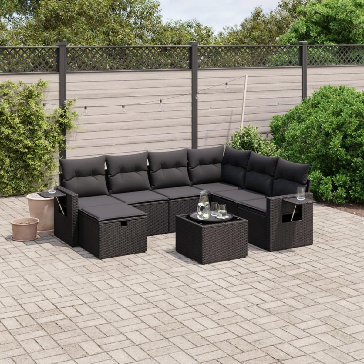 VIDAXL Salon de jardin 8 pcs avec coussins noir resine tressee