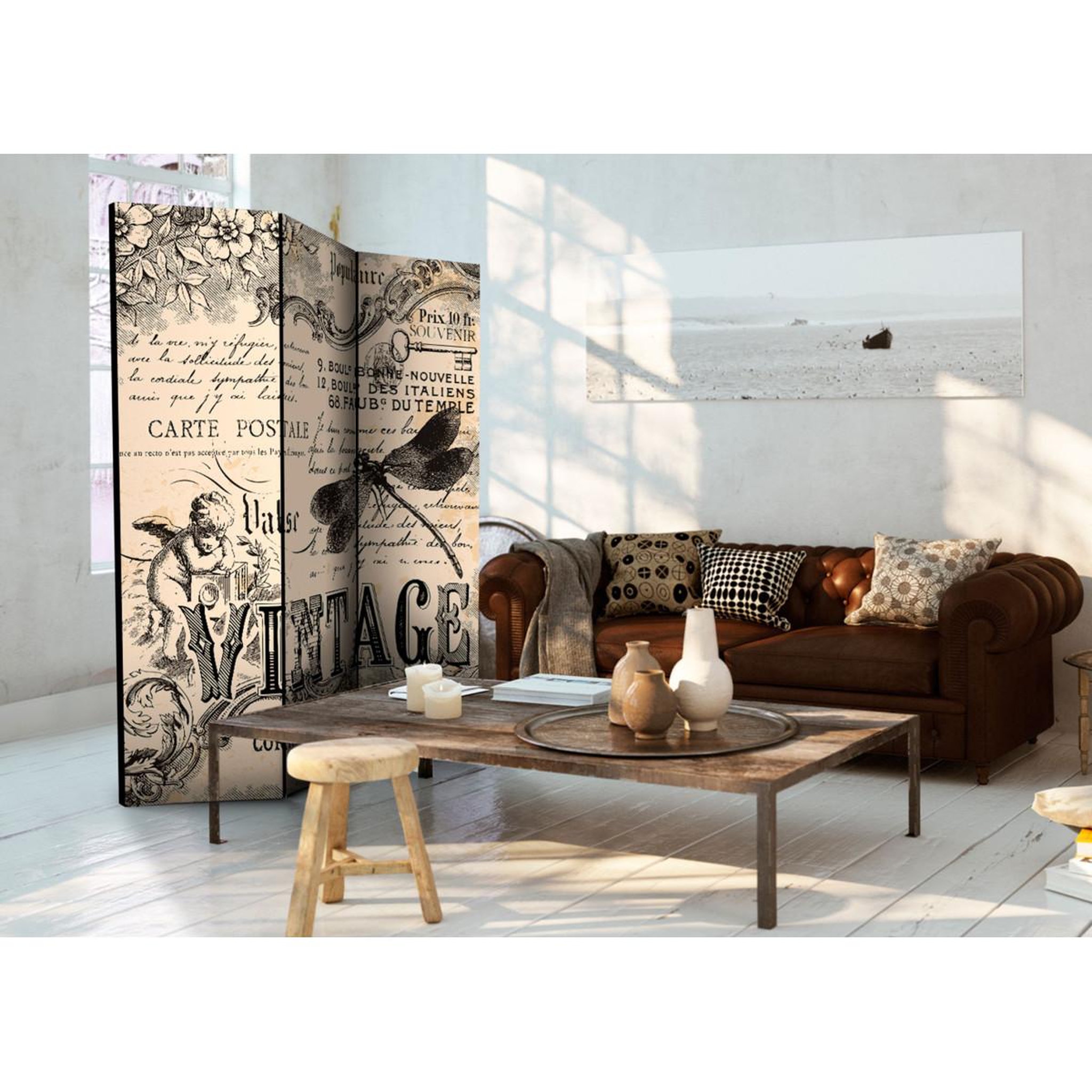 Voir la diapositive 2 : Paris Prix Paravent 3 volets  vintage correspondence  135x172cm