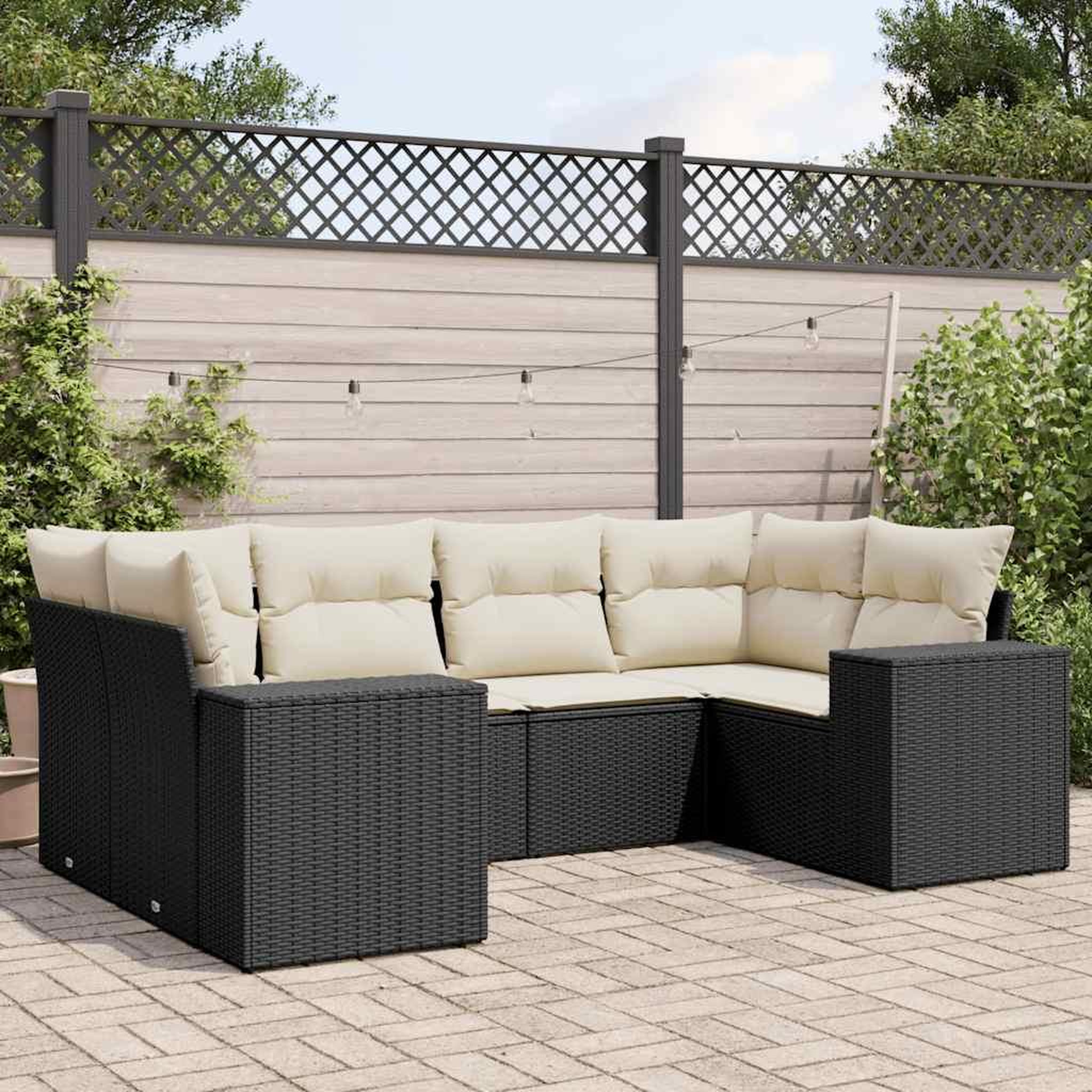 VIDAXL Salon de jardin 6 pcs avec coussins noir resine tressee