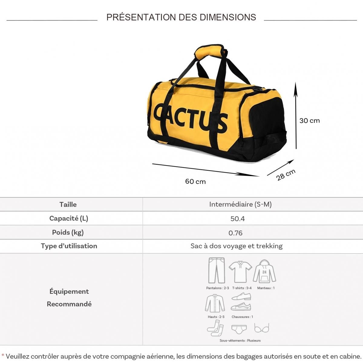 Cactus Sac de voyage week-end et sport 50L 2en1 porté dos sans roulettes