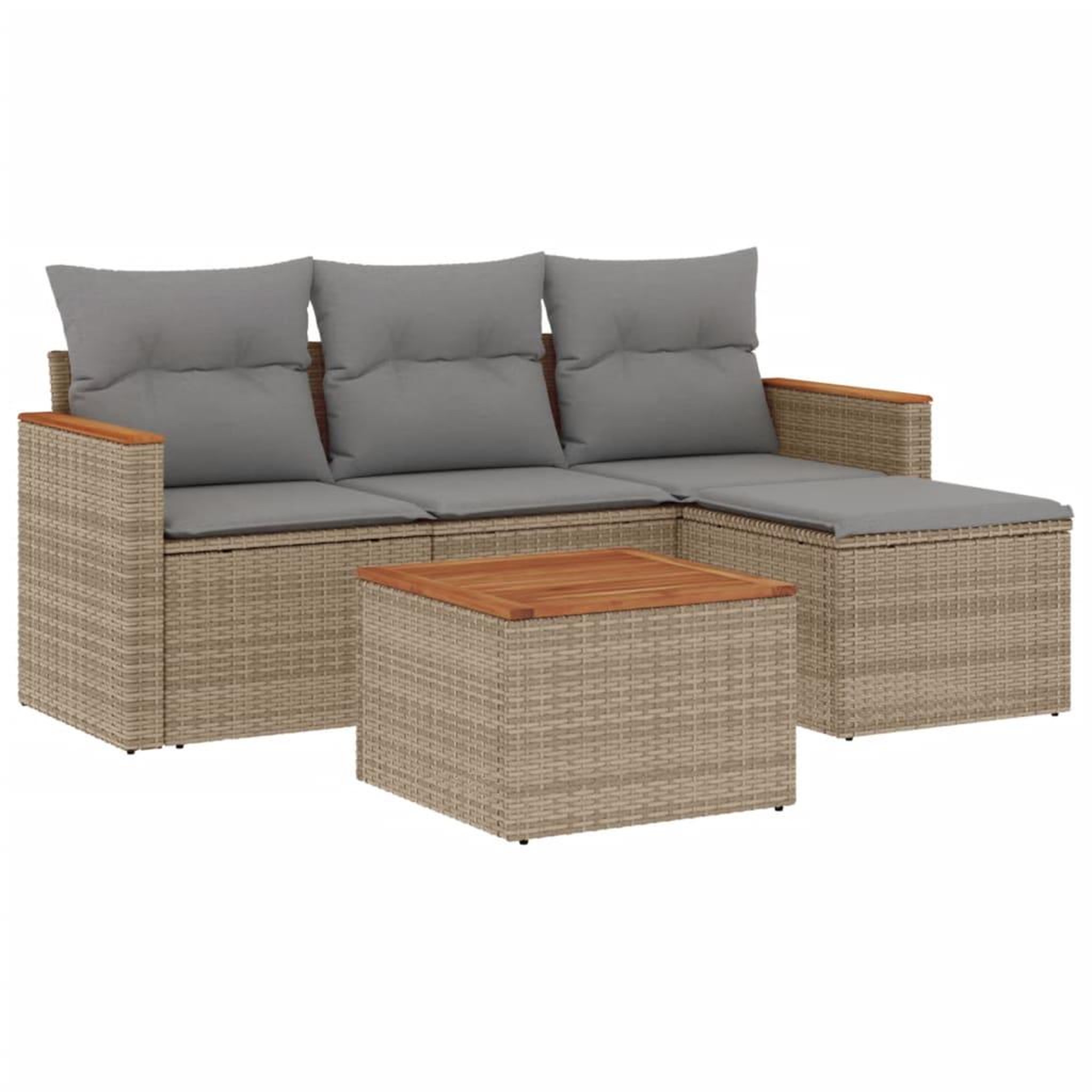Voir la diapositive 2 : VIDAXL Salon de jardin avec coussins 5pcs melange beige resine tressee