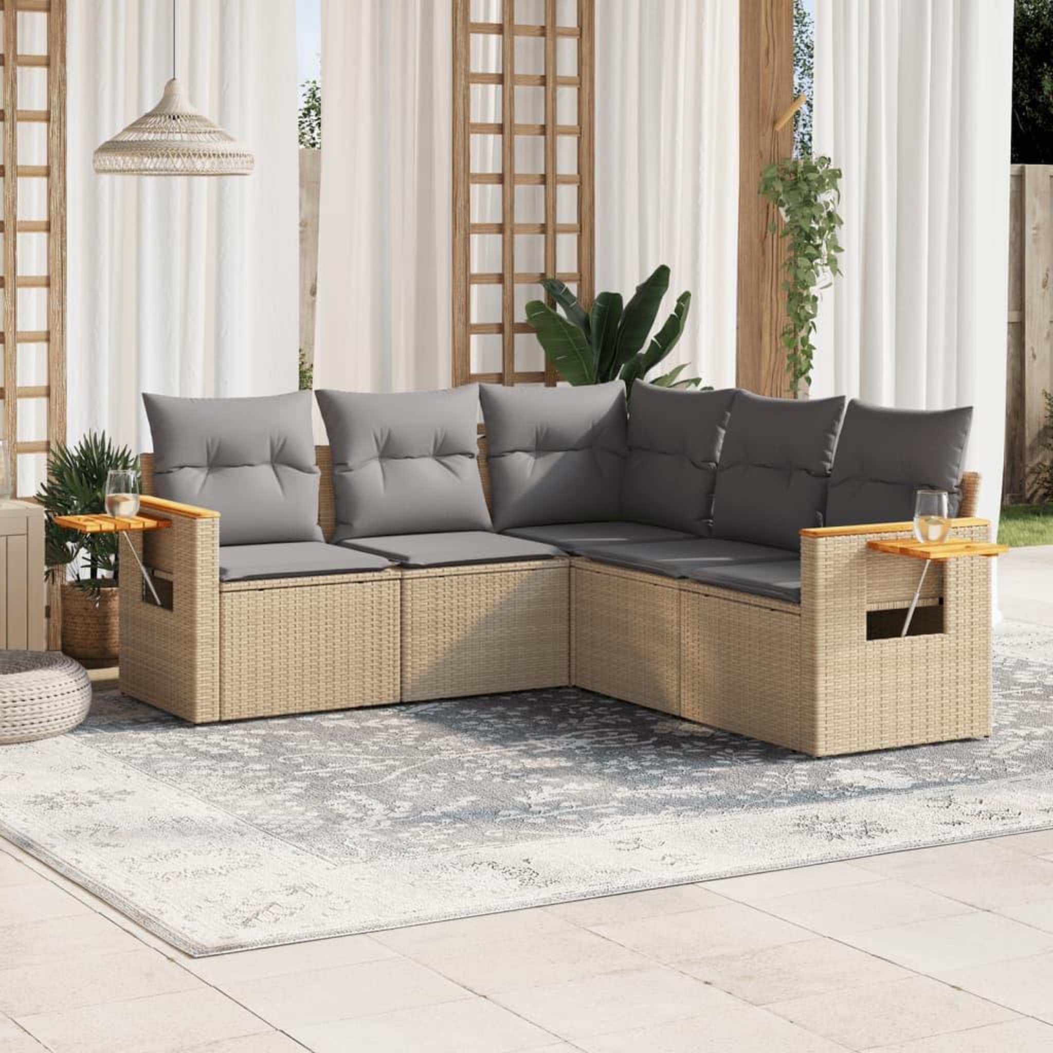 VIDAXL Salon de jardin avec coussins 5 pcs beige resine tressee