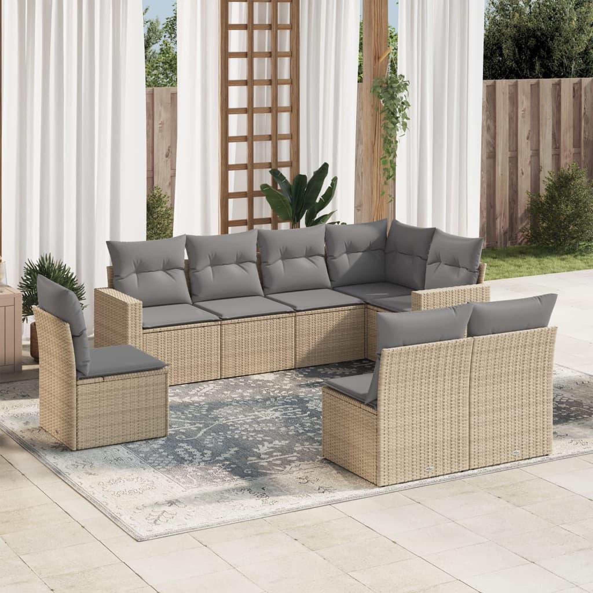 VIDAXL Salon de jardin avec coussins 8 pcs beige resine tressee