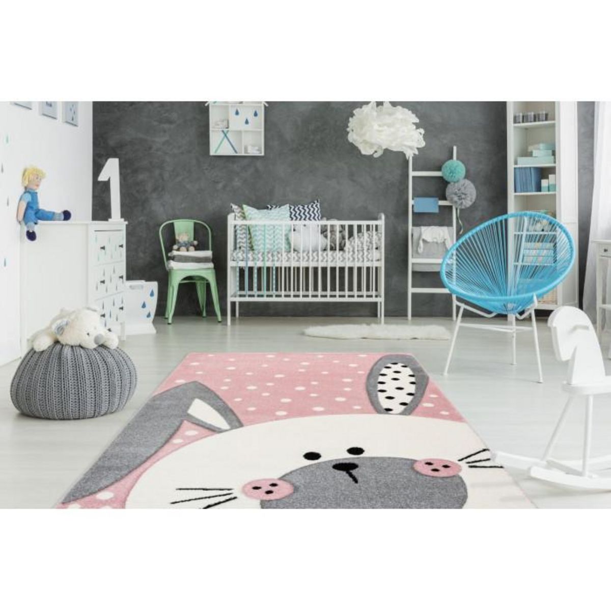Paris Prix Tapis de Chambre Enfant Lapin  Caiguna  Rose