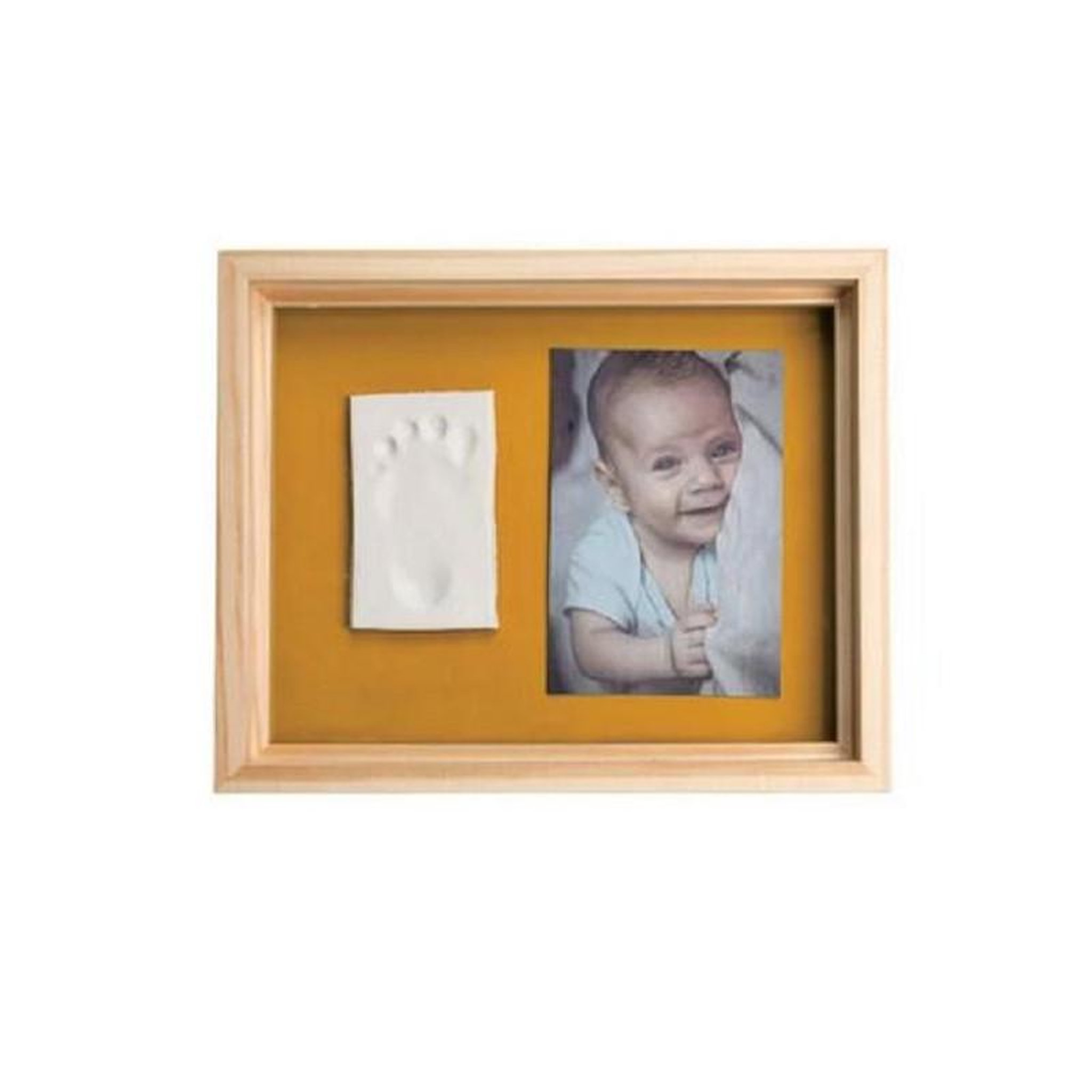 BABY ART Baby Art Pure Frame - Kit Cadre avec Pâte a Modeler et Cadre Bois Pin Naturel, Rouleau, Panneau Arriere Réversible (Vert/Orang