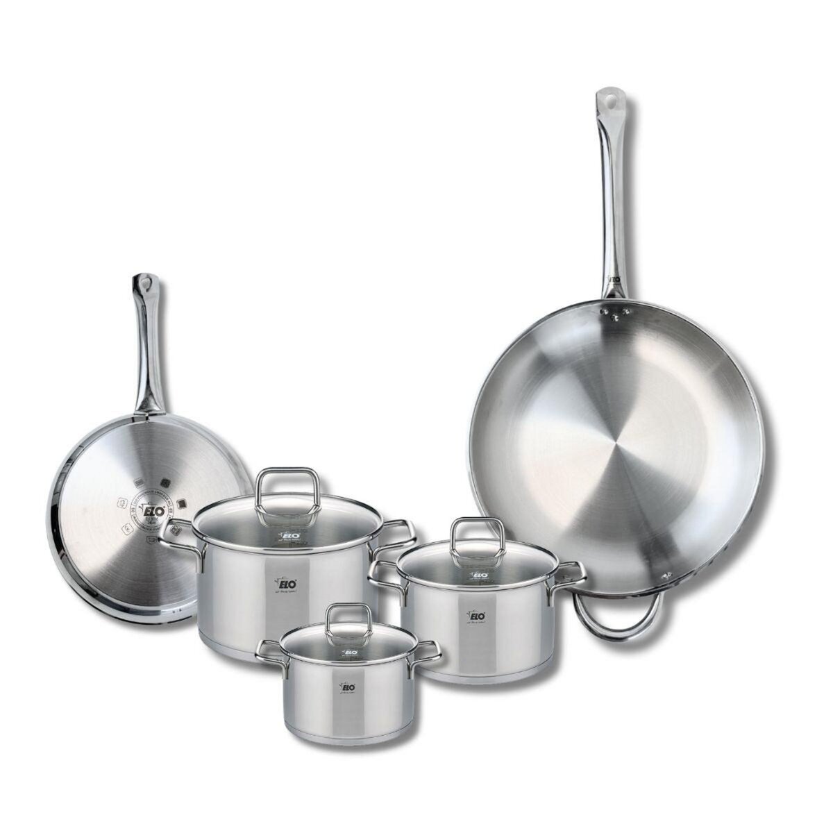 ELO Ensemble de 2 Poêles de cuisson 24 et 32 cm et 3 faitouts 14, 16 et 20 cm Elo Profi Citrin