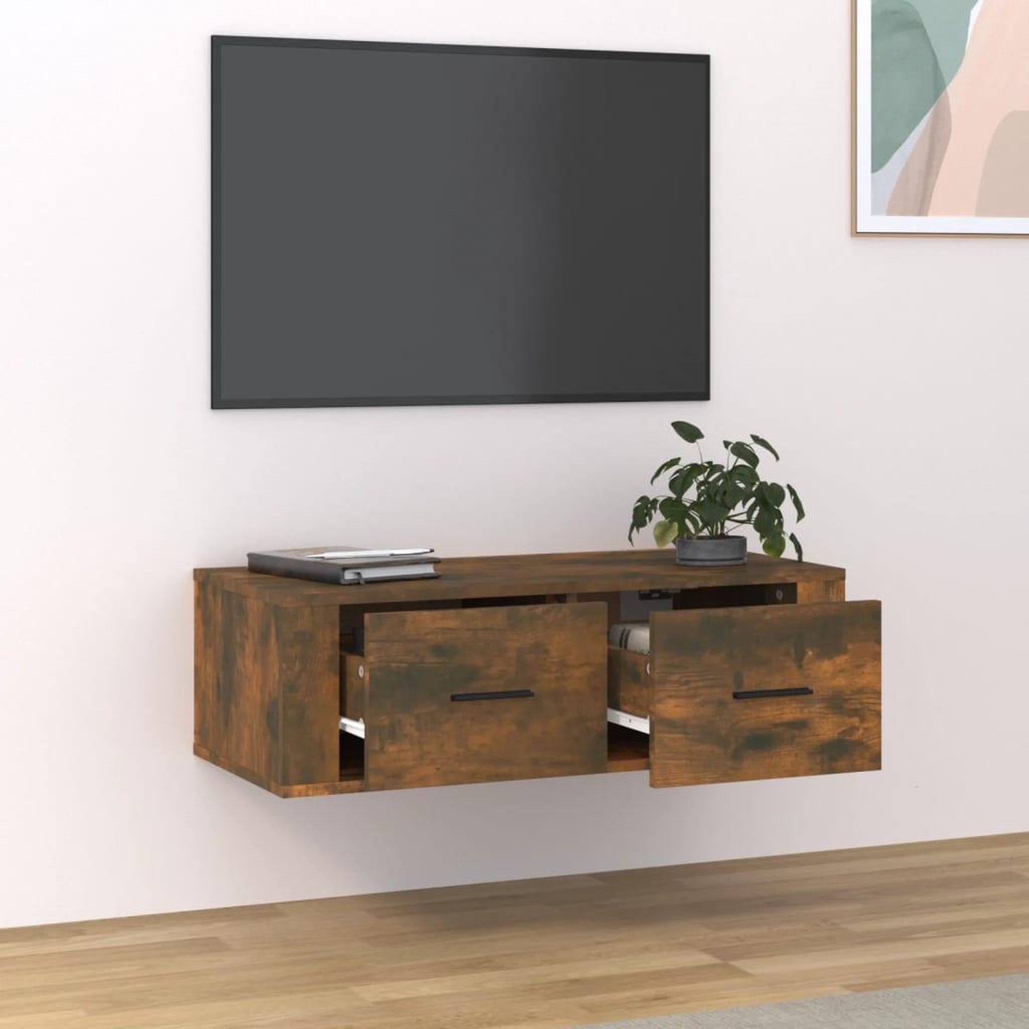 Voir la diapositive 3 : VIDAXL Armoire TV suspendue Chene fume 80x36x25 cm Bois d'ingenierie