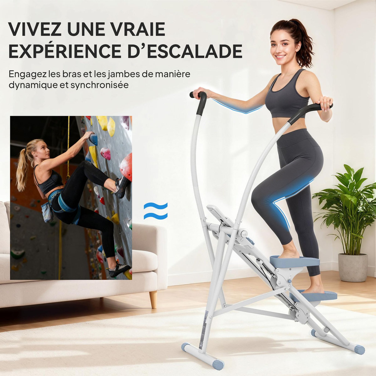 HOMCOM Stepper escalier pliable - stepper climber réglable - écran LCD multifonction bleu blanc