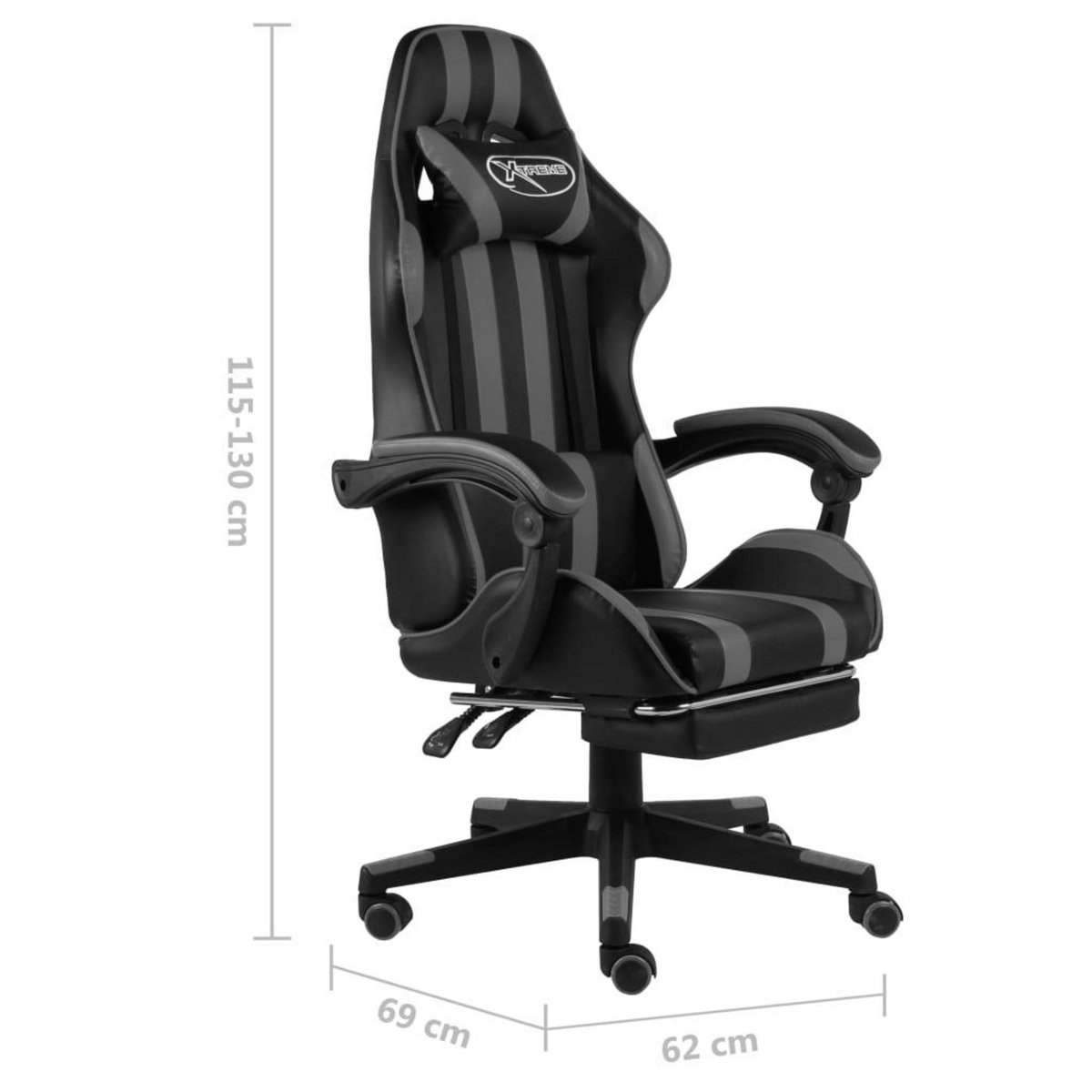 VIDAXL Fauteuil de jeux video avec repose-pied Noir et gris Similicuir