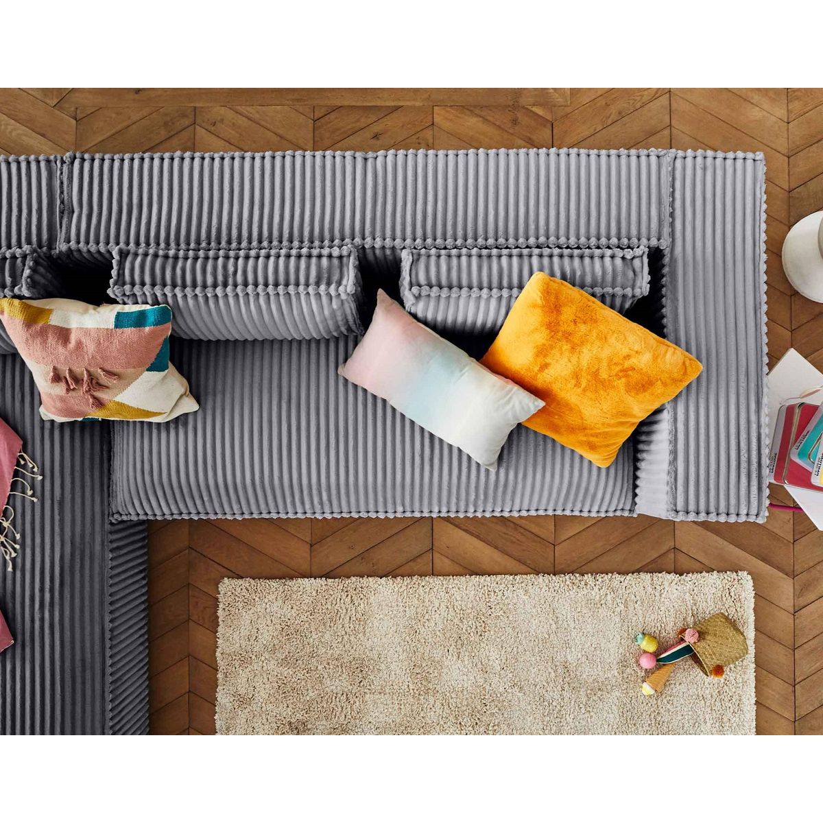 LISA DESIGN Stella - canapé d'angle gauche - 4 places - en velours côtelé grosses côtes