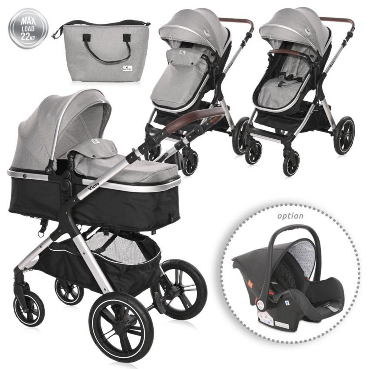 Poussette combinée trio 3 en 1 - siège auto 0m - nacelle - 0-22kg