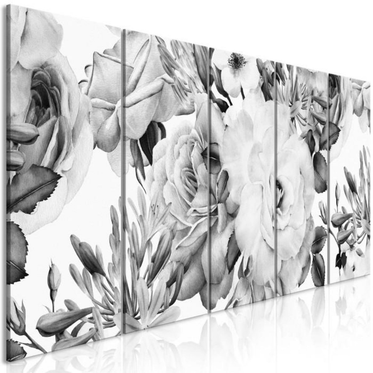 Paris Prix Tableau 5 Panneaux  Rose Composition Narrow Black & White