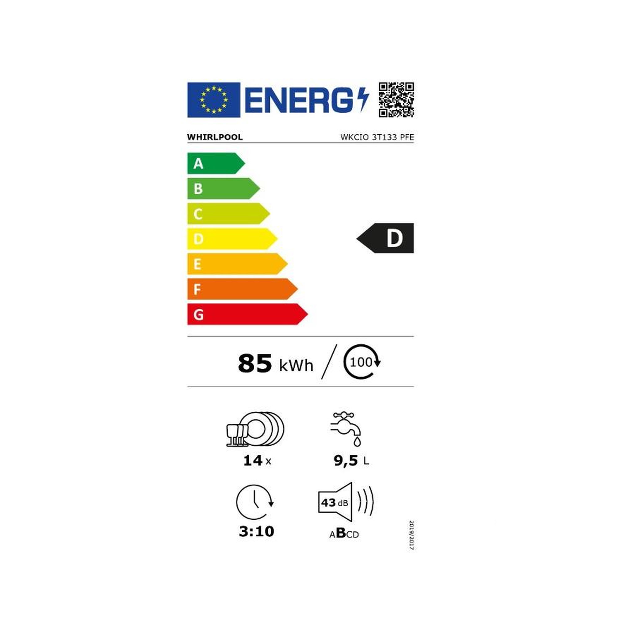 Voir la diapositive 2 : Whirlpool Lave-vaisselle 60cm 14 couverts 43db tout intégrable - wkcio3t133pfe