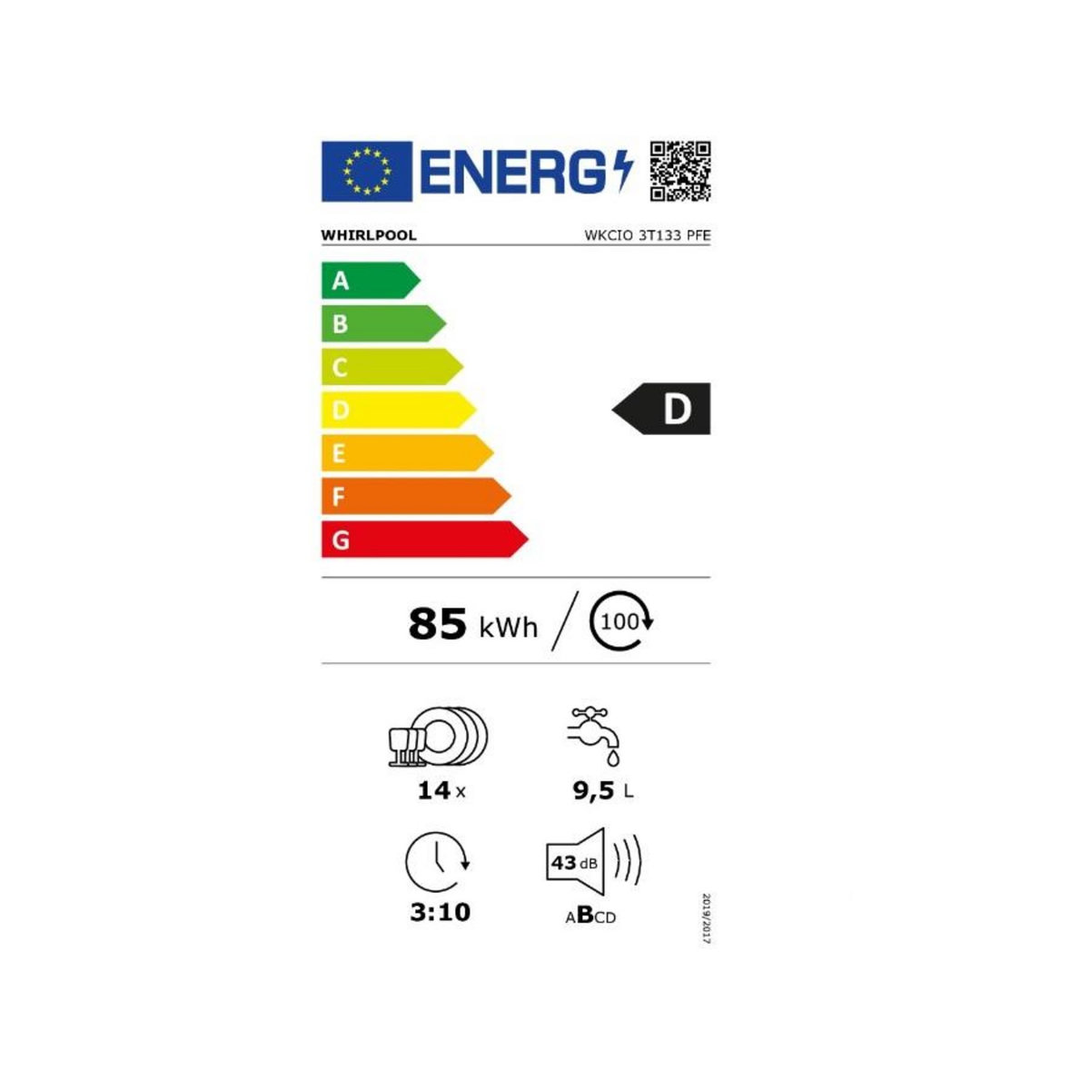 Whirlpool Lave-vaisselle 60cm 14 couverts 43db tout intégrable - wkcio3t133pfe