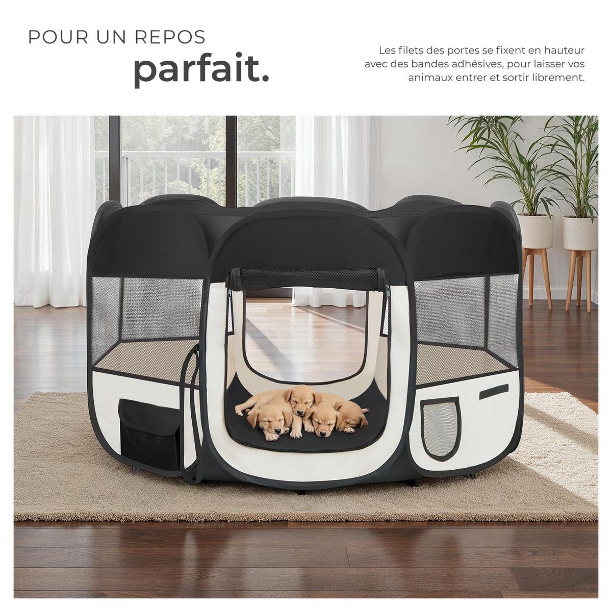 tectake Enclos pour chiots et chien pliable et modulable noir