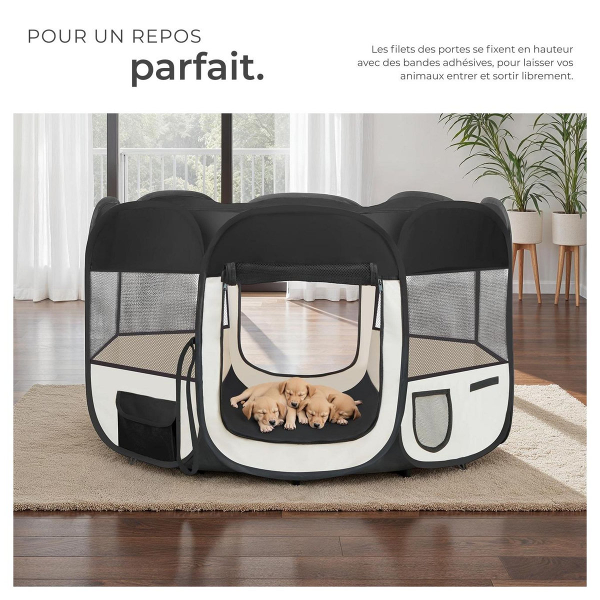 tectake Enclos pour chiots et chien pliable et modulable noir