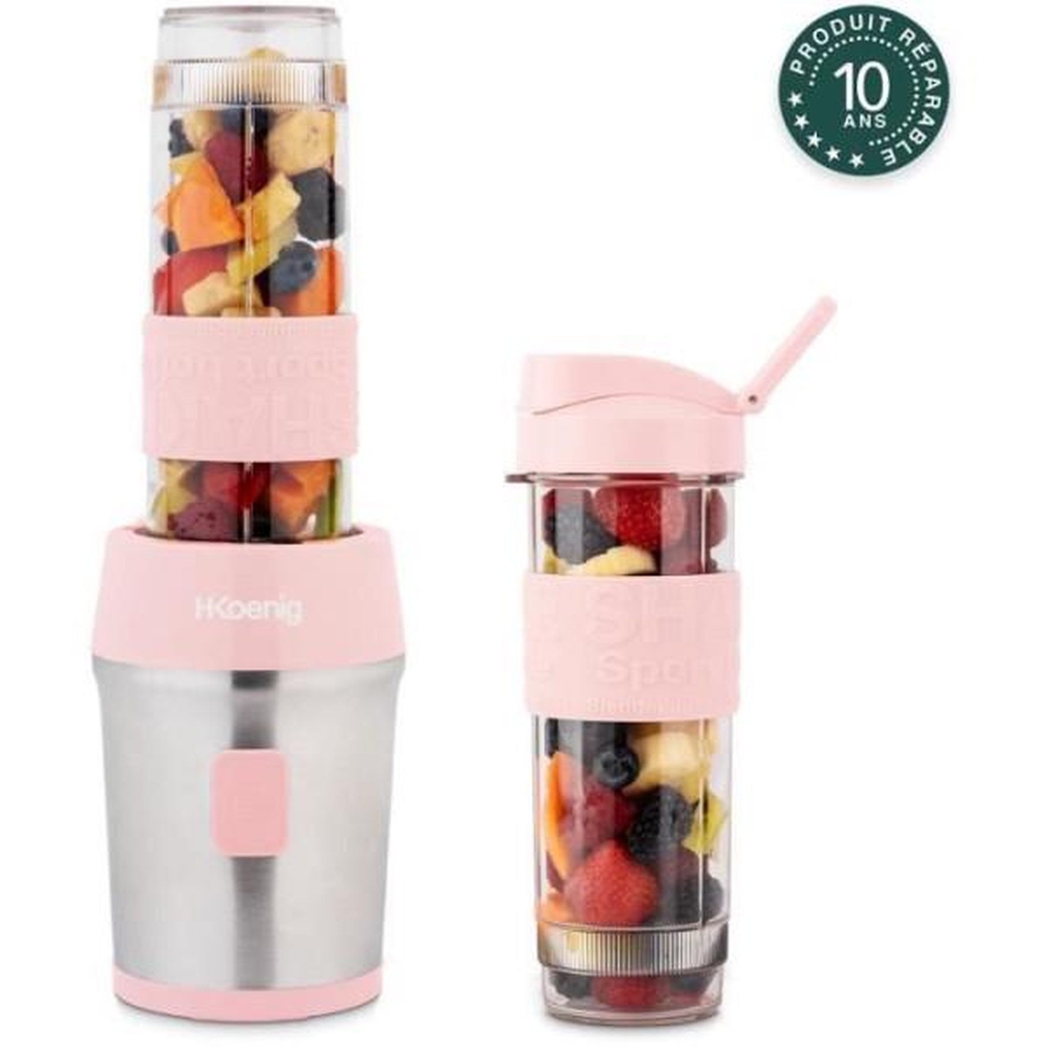Voir la diapositive 3 : HKOENIG Blender Mini  - H.KoeNIG - SMOO12 - 300 W - 570 mL - Rose pastel - 2 gourdes incluses - Sans BPA