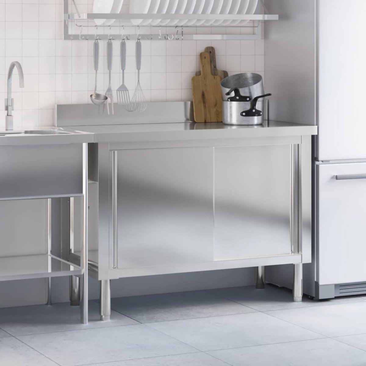 VIDAXL Table de travail de cuisine avec portes coulissantes inox