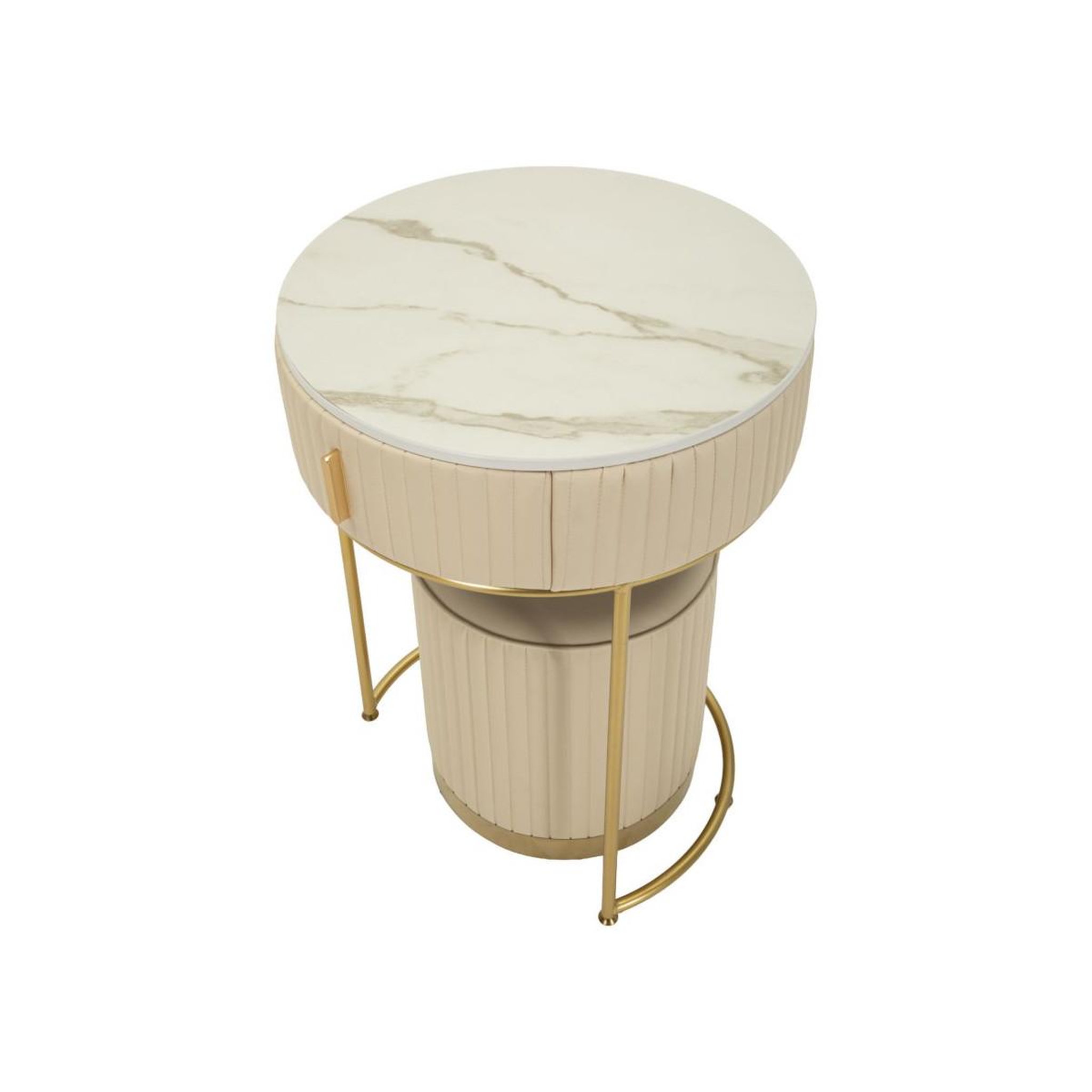 Voir la diapositive 6 : Paris Prix Table de Chevet avec Pouf  Pok  70cm Crème & Or