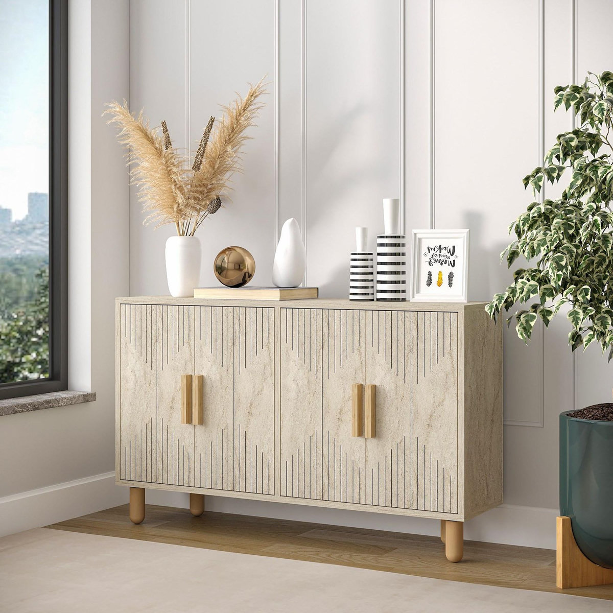 Habitat et Jardin Buffet en bois  Roger  - 120 x 30 x 74 cm - Travertin