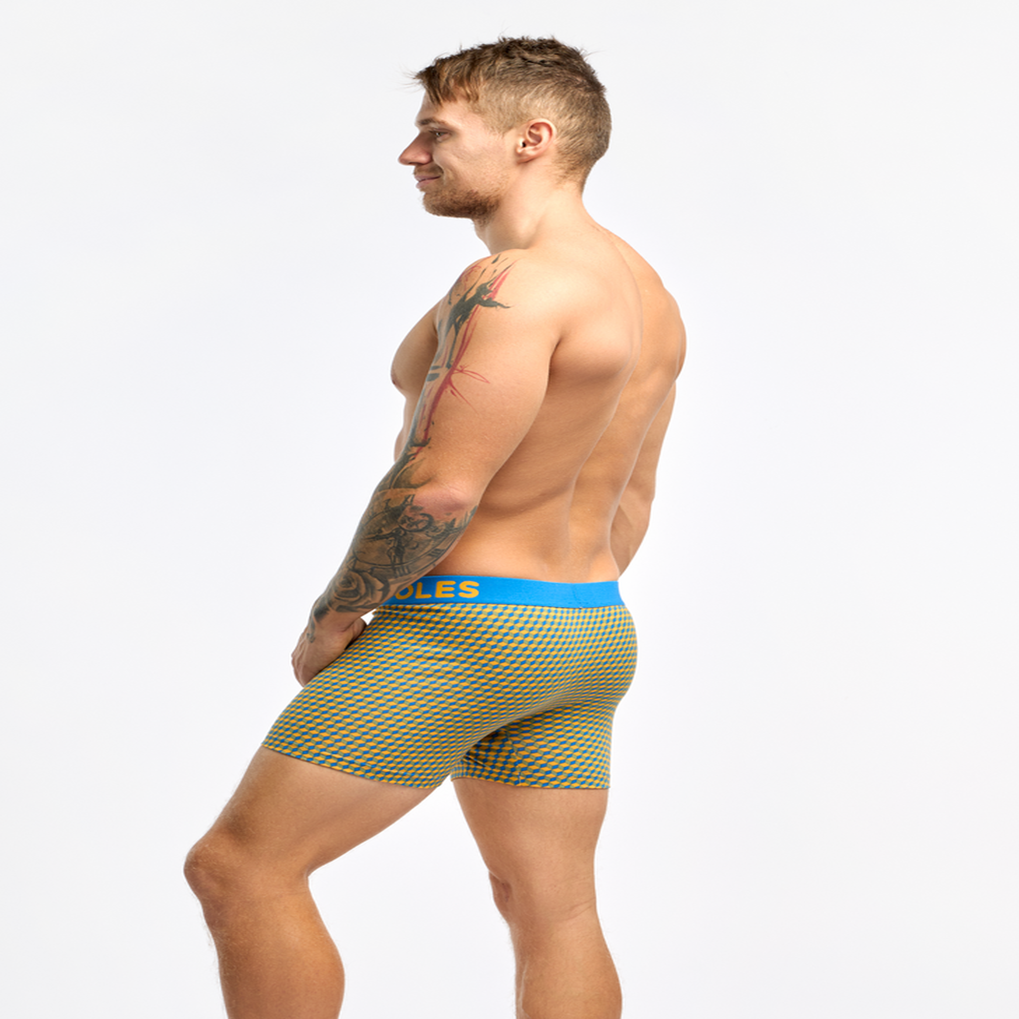 Voir la diapositive 4 : DEDOLES Boxer homme motif jacquard bleu & jaune