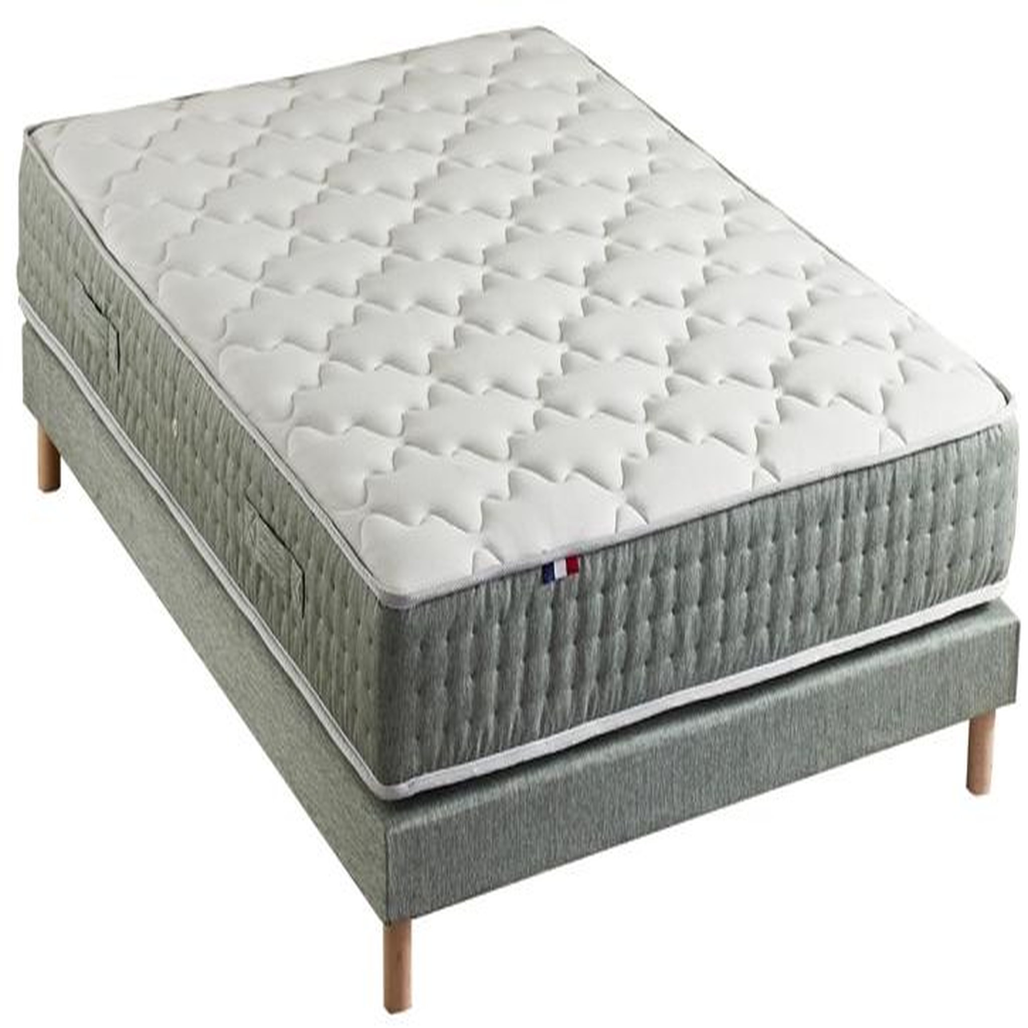 Voir la diapositive 1 : Ensemble matelas 792 Ressorts 7 zones Face hiver/été + sommier vert Céladon 160x200 cm HYGGE