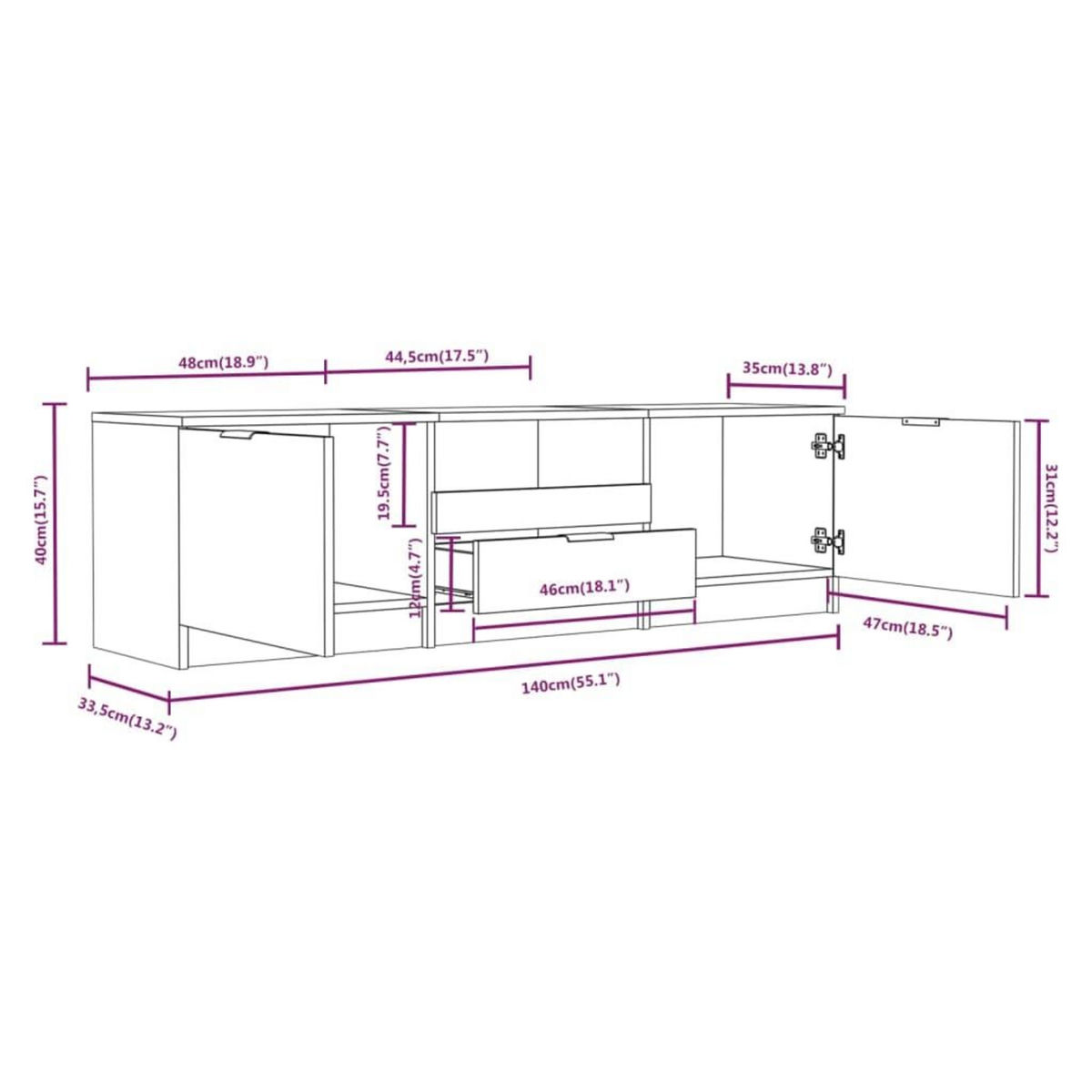 VIDAXL Meuble TV Noir 140x35x40 cm Bois d'ingenierie