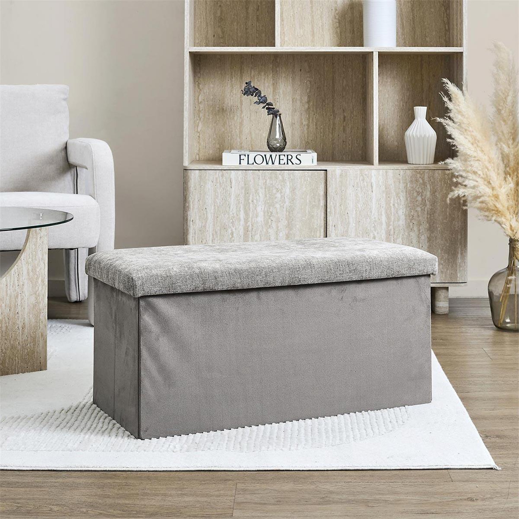 Voir la diapositive 6 : The Home Deco Factory Banc coffre de rangement  emilia  76cm taupe