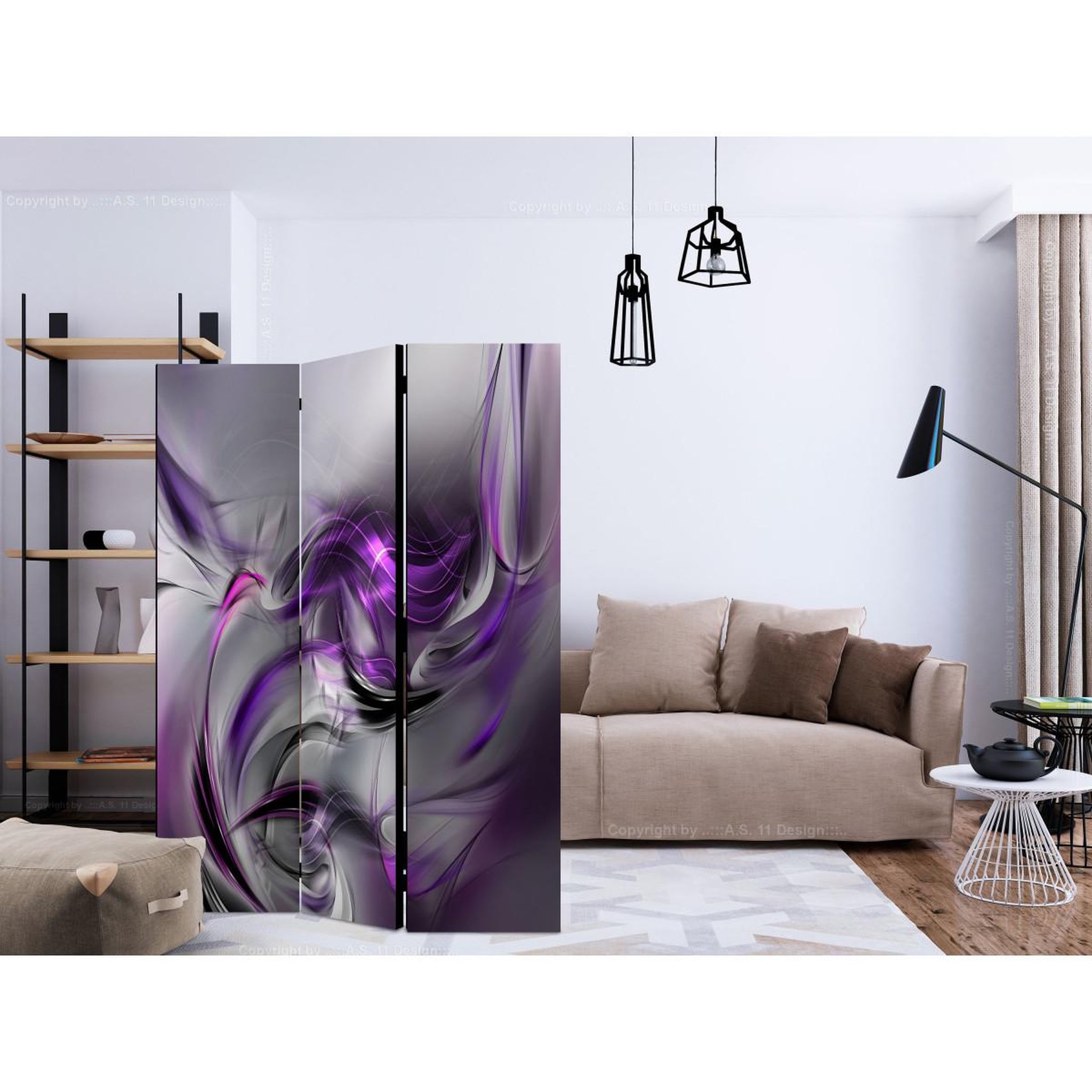 Voir la diapositive 2 : Paris Prix Paravent 3 volets  purple swirls ii  135x172cm