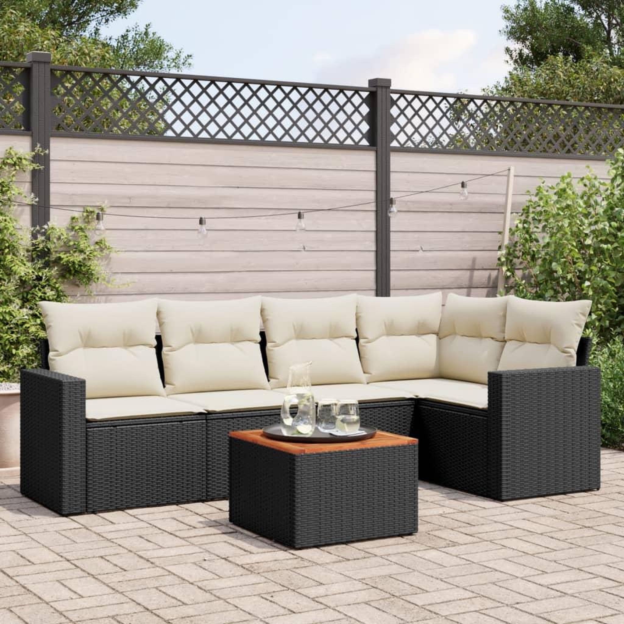 VIDAXL Salon de jardin 6 pcs avec coussins noir resine tressee