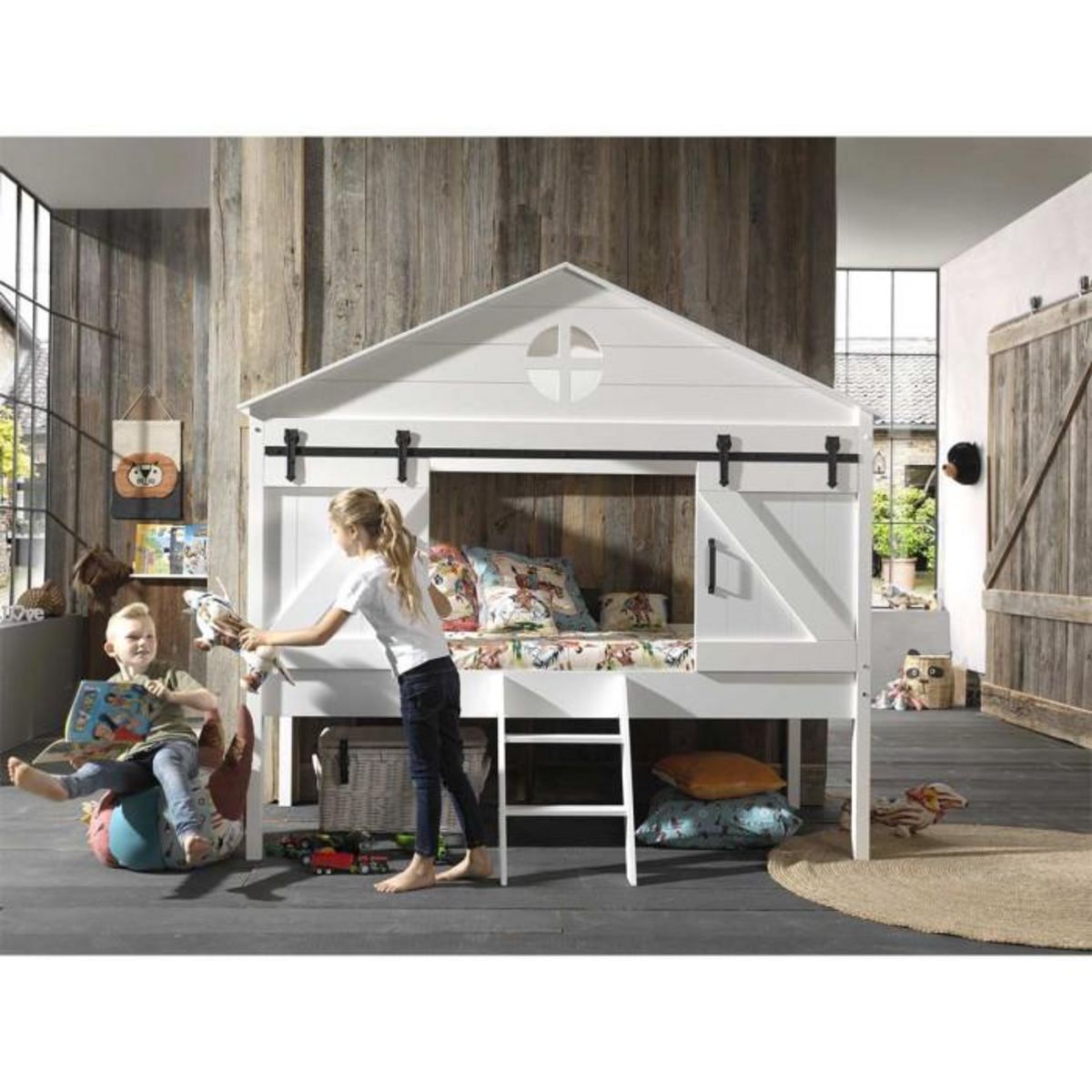 Paris Prix Lit Cabane Enfant  Barnie  90x200cm Blanc
